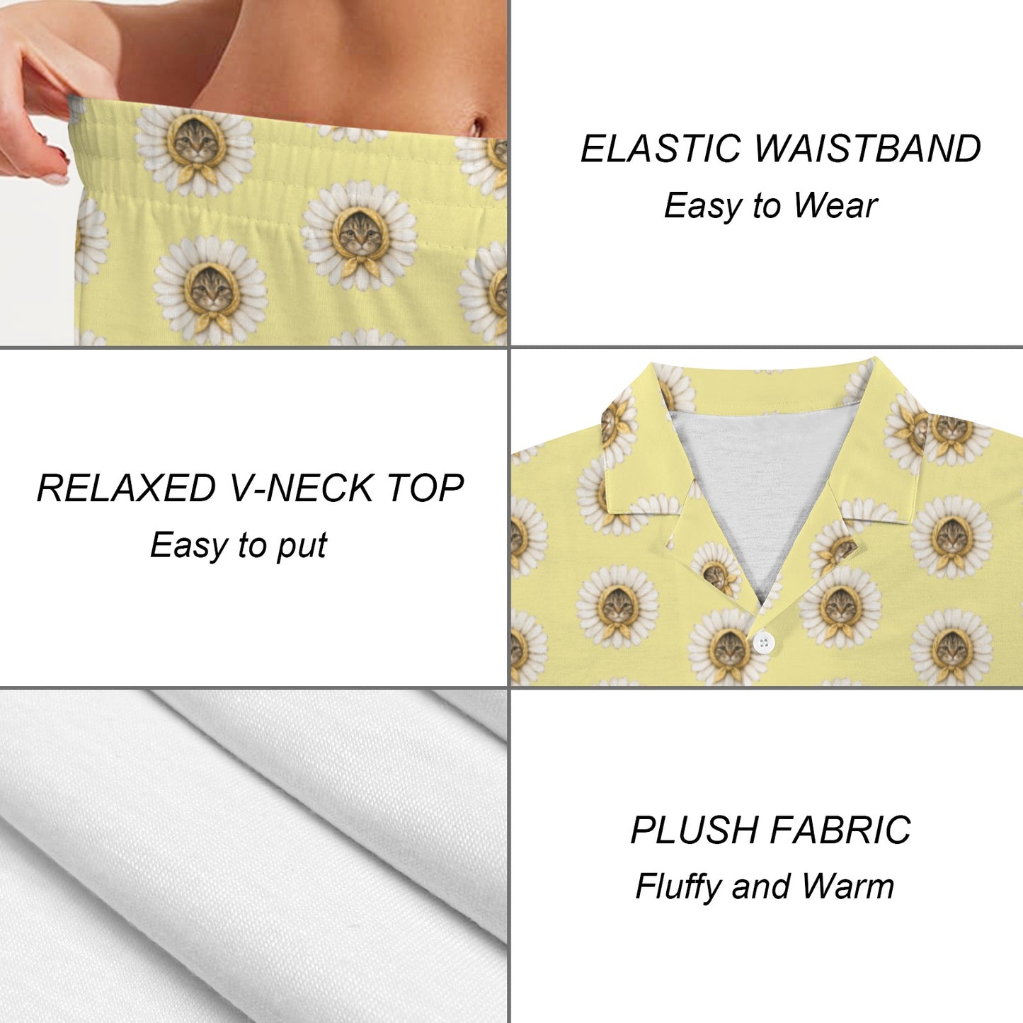 Babushka Cat Daisy Heads Women’s Two-Piece Pajama Set