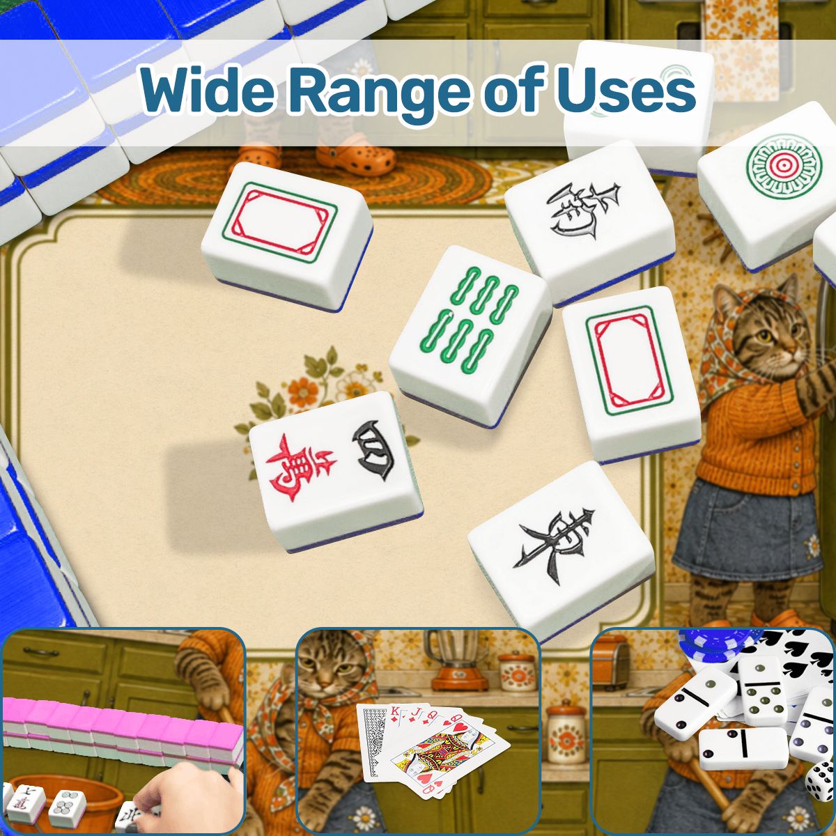 Babushka Cat 70's Kitchen Magic Mahjong Mat
