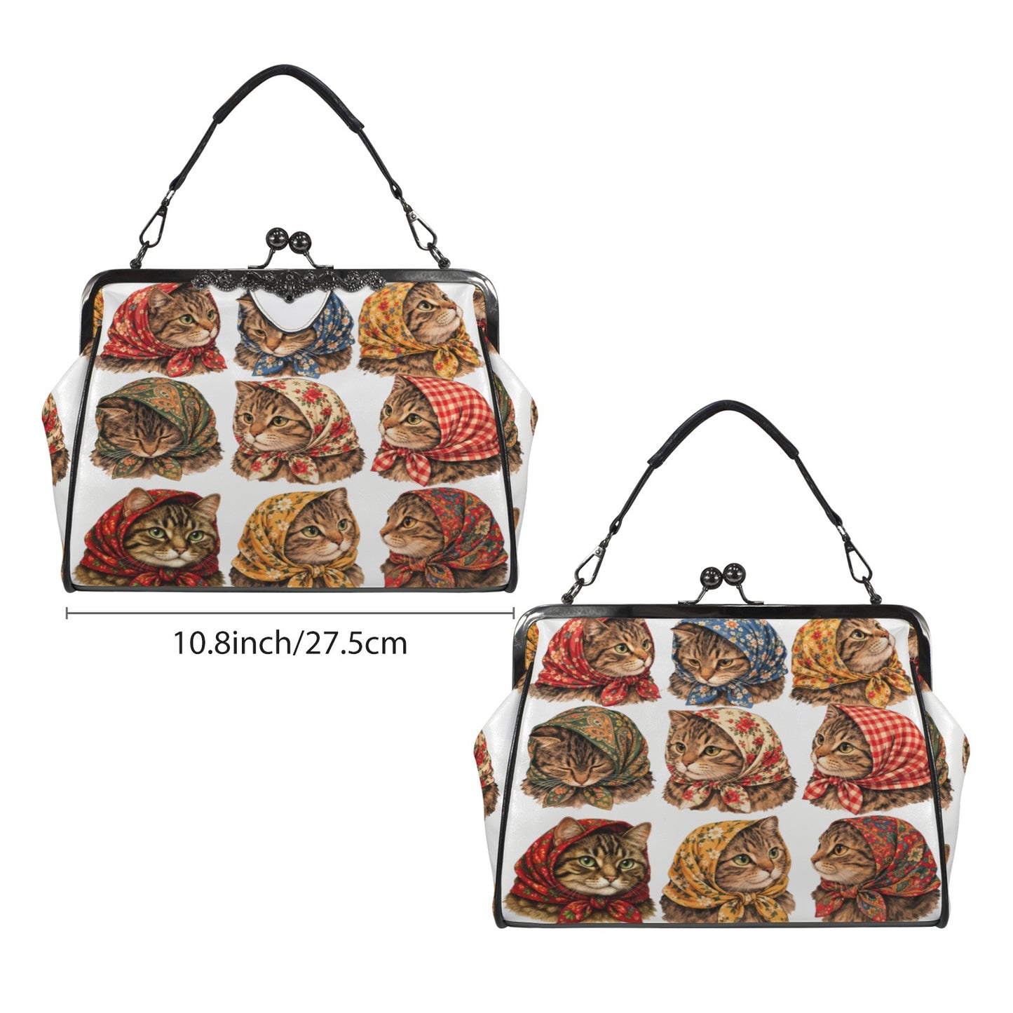 Babushka Cats Cottage Heads Design Kisslock Vintage Style Purse