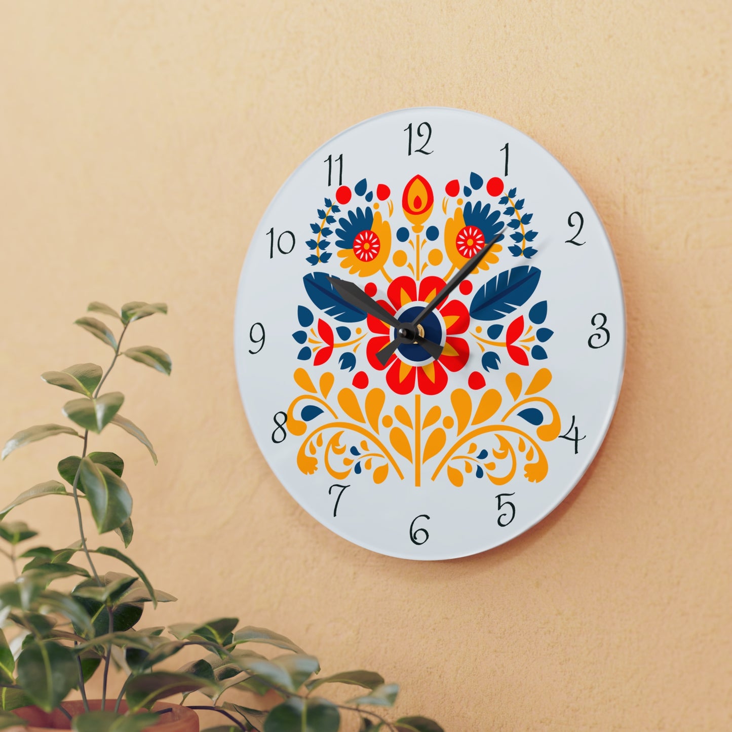 Polish Folk Art, Wycinanki Pattern  Acrylic Wall Clock