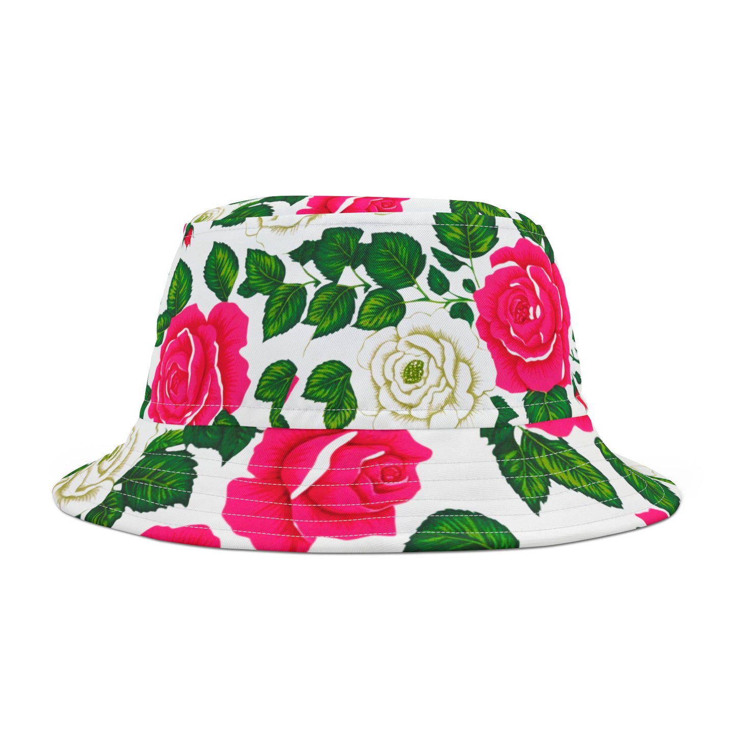 Pink and Green Cabbage Roses Floral Bucket Hat (AOP)