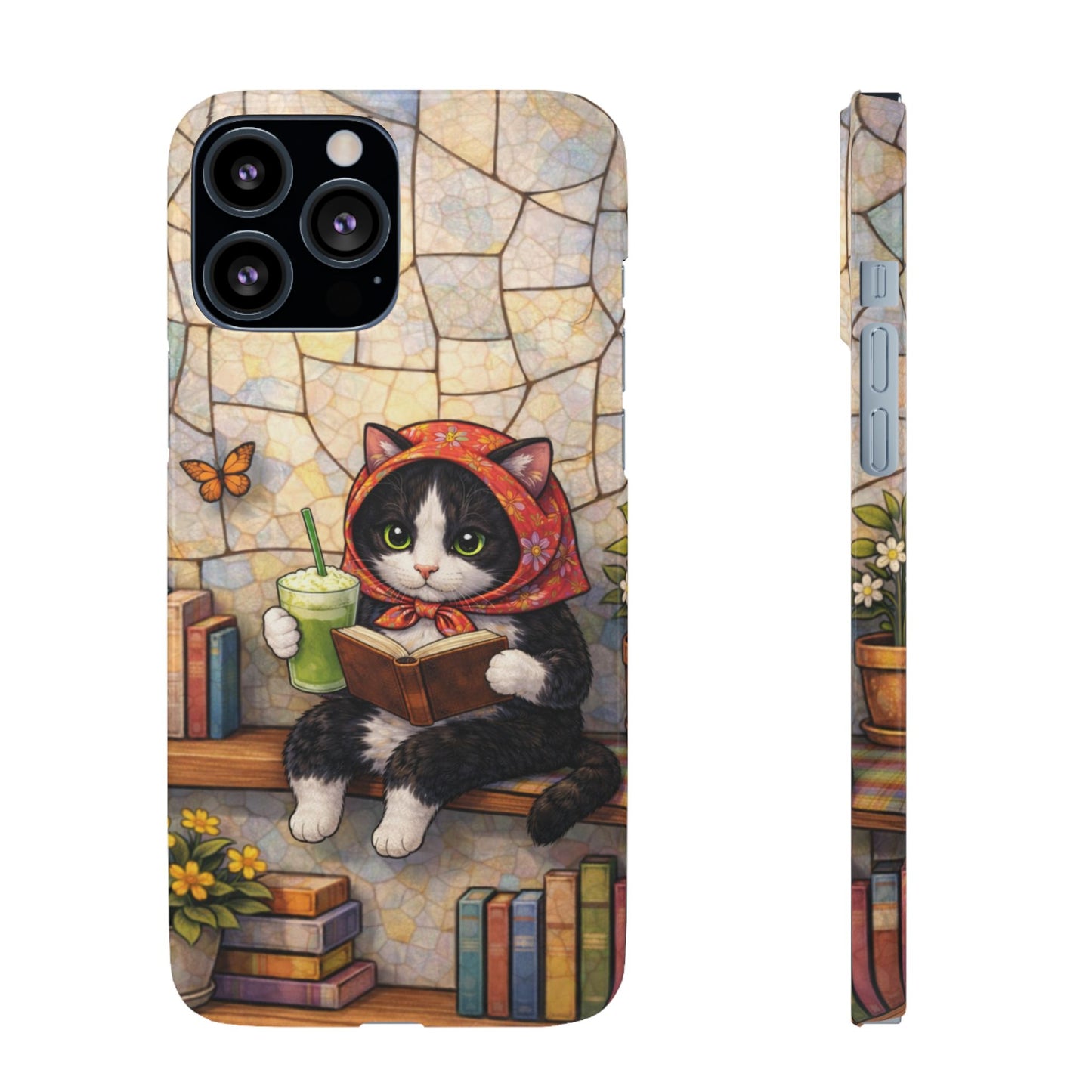 Babushka Cat Reads, Tuxedo Cat Literary Snap Phone Case
