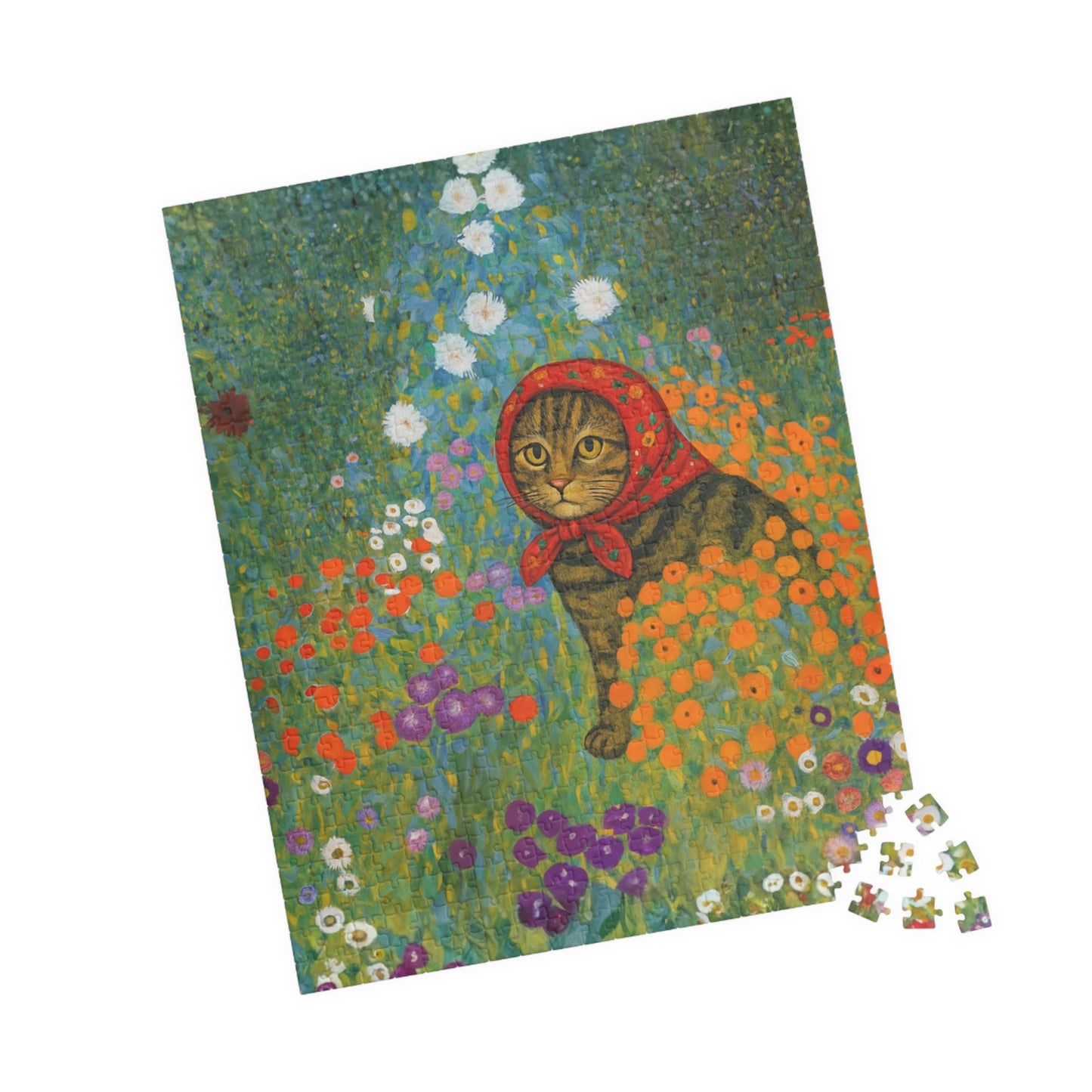 Babushka Cat Art Parody Floral Puzzle (520 Piece)