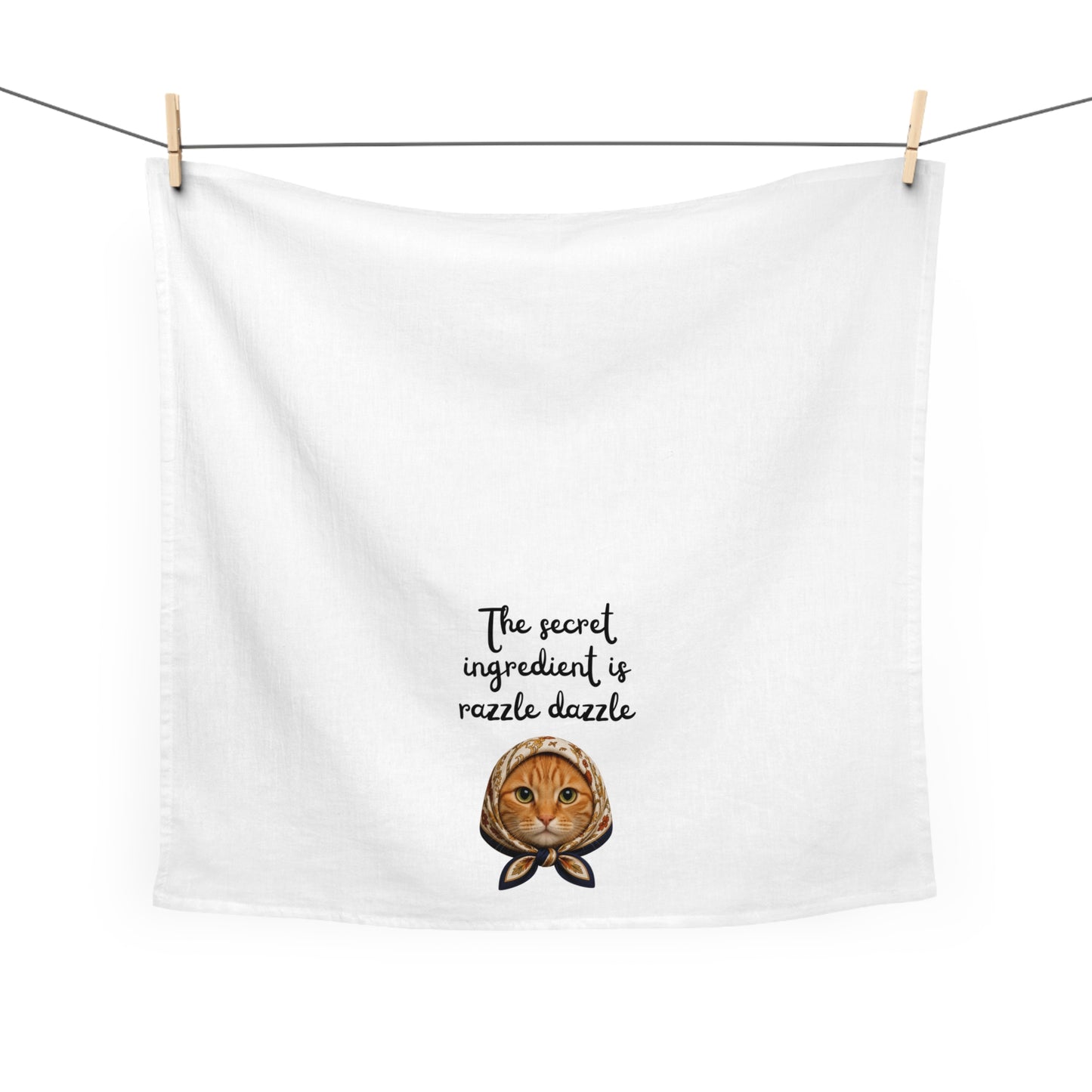 Babushka Cat Orange Tabby Cat Tea Towel
