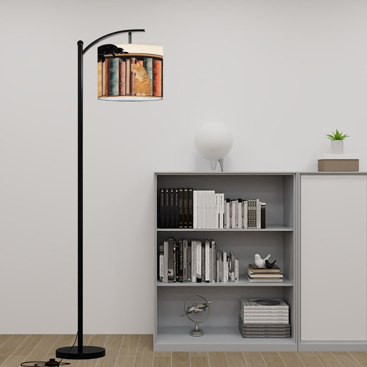 Books and Cats Arc Floor Lamp (Made in USA)