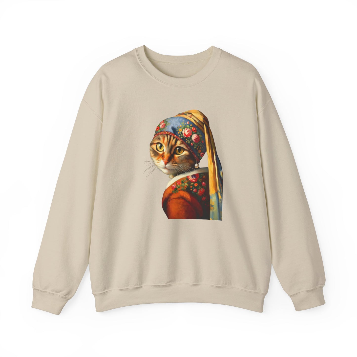 Babushka Cat with a Pearl Earring Unisex Heavy Blend™ Crewneck Sweatshirt