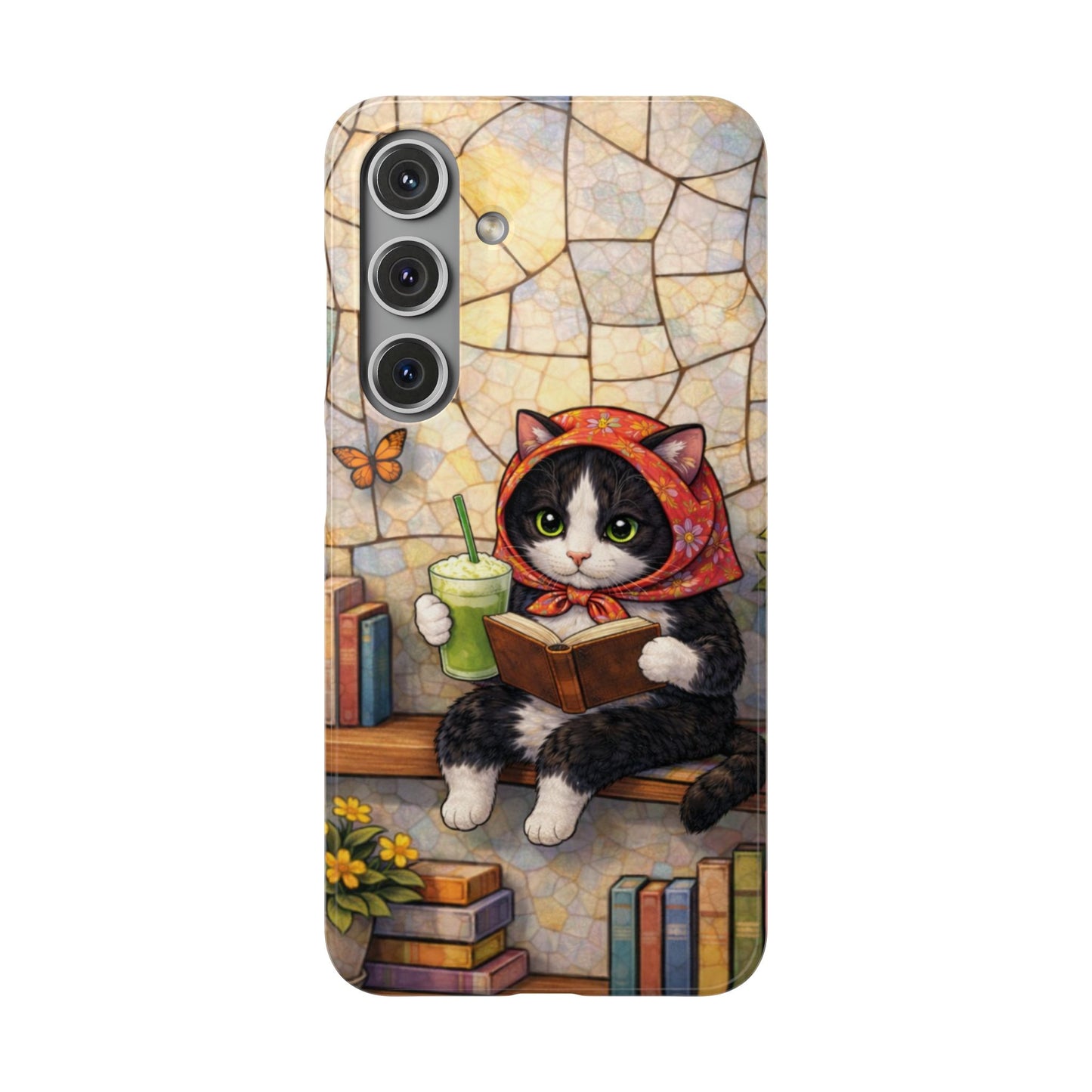Babushka Cat Reads, Tuxedo Cat Literary Snap Phone Case