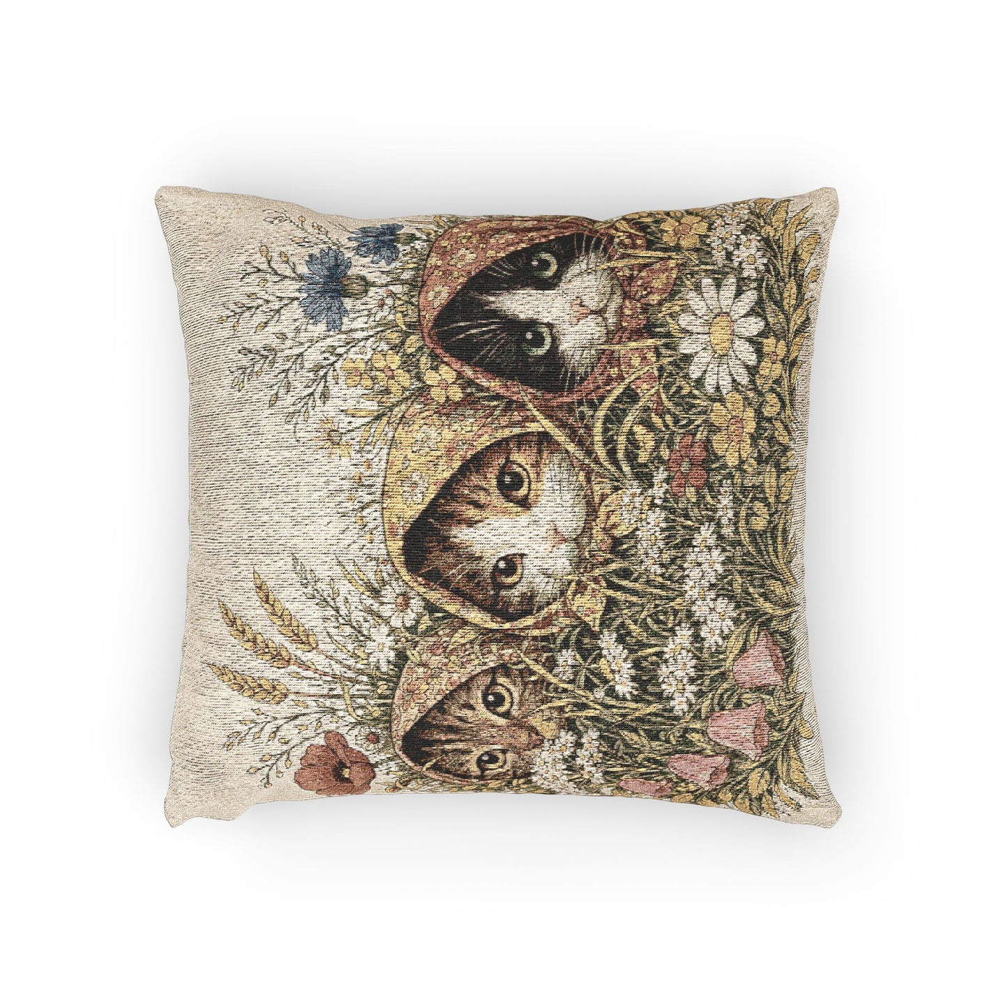 Babushka Cats  Wildflower Variety Breed Woven Pillow