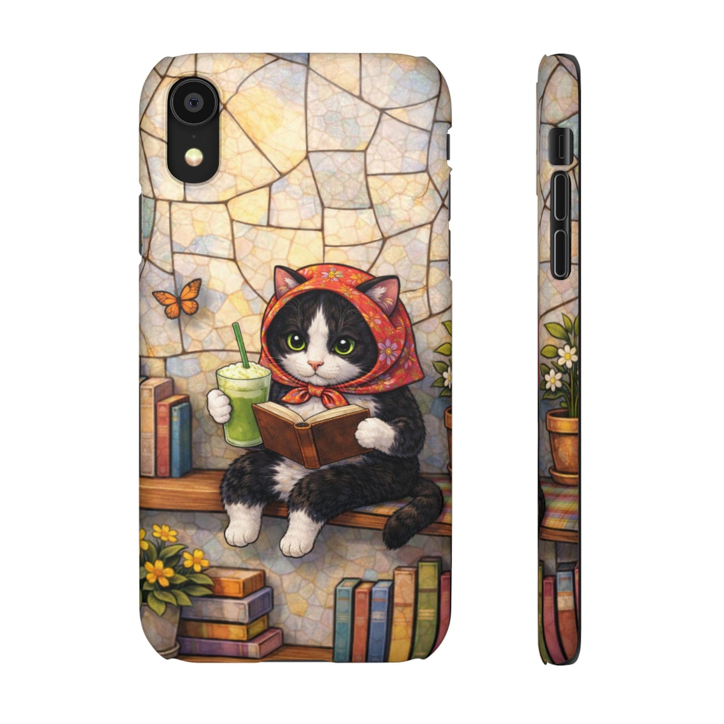 Babushka Cat Reads, Tuxedo Cat Literary Snap Phone Case