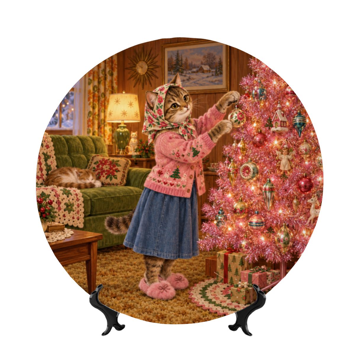 Babushka Cat Decorative Nostalgic Holiday Plate
