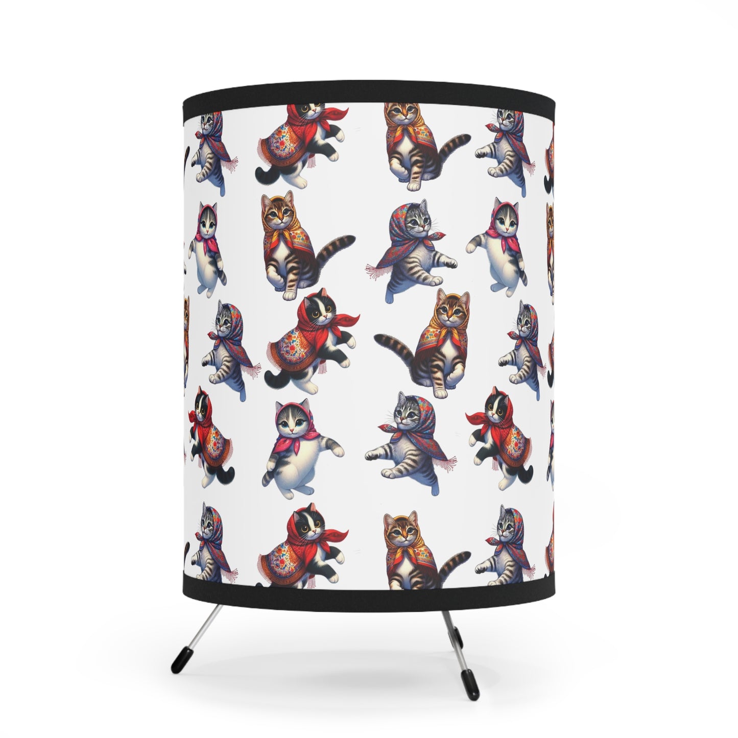 Babushka Kitties Tripod Lamp with High-Res Printed Shade, US\CA plug