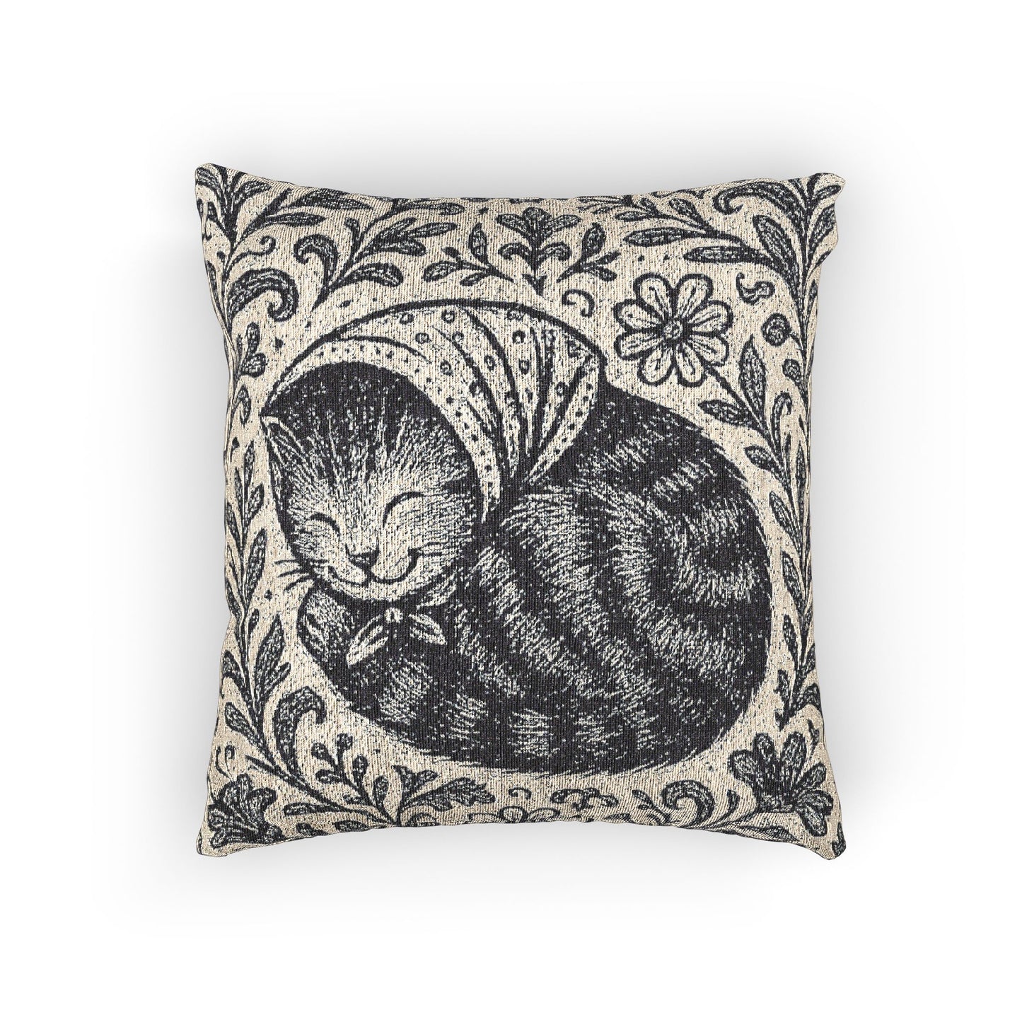 Babushka Cat  Cottage Style Woven PIllow