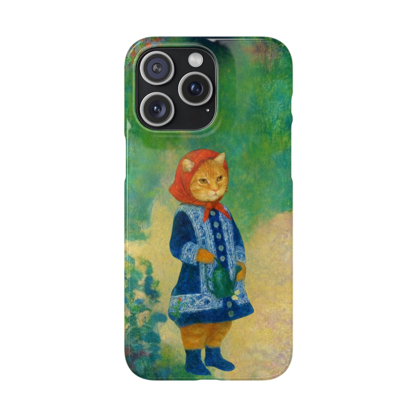 Babushka Cat With a Watering Can x Renoir Funny Art  Slim Phone Case