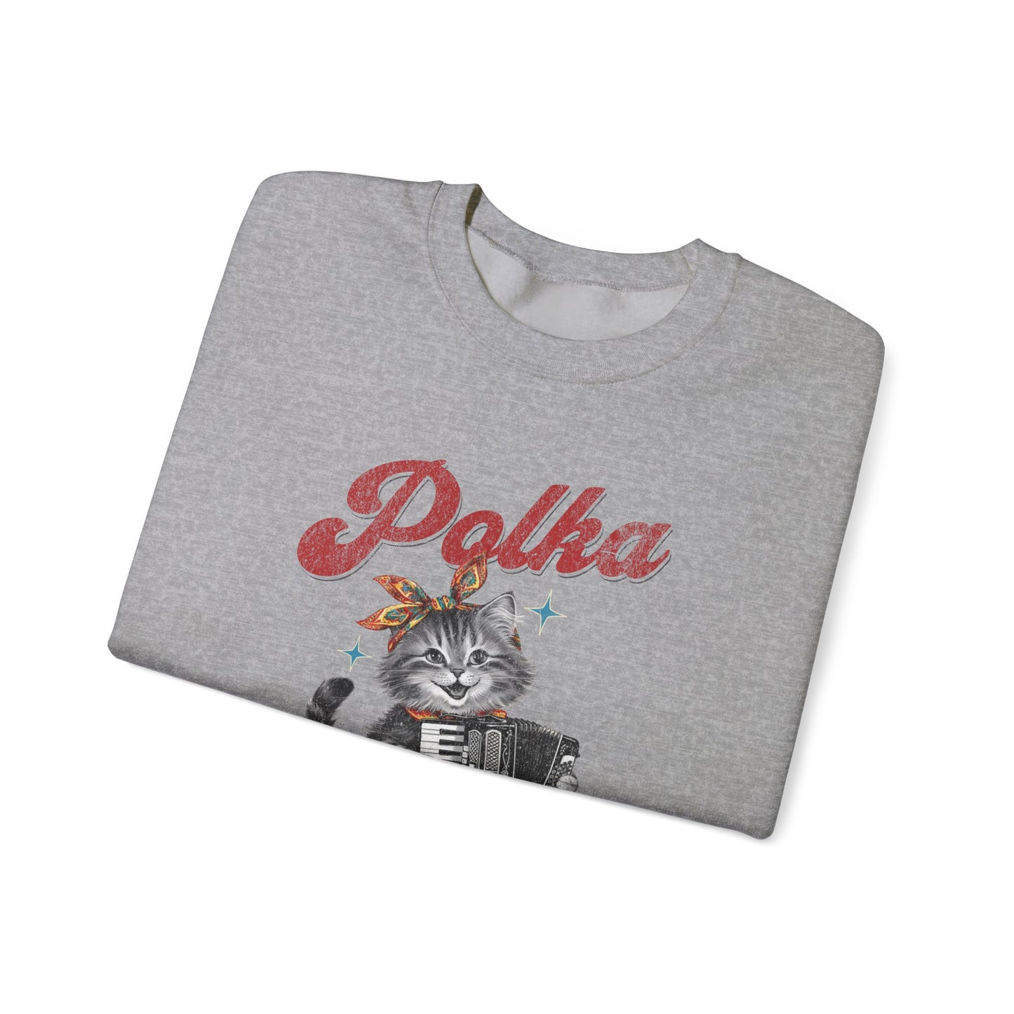 Polka Kitten-Accordion Playing Kitschy Cat Vintage Distressed Crewneck Sweatshirt