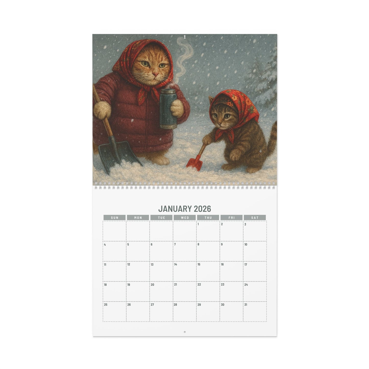 Babushka Cat Wall Calendar 2026 Version Artistic Style