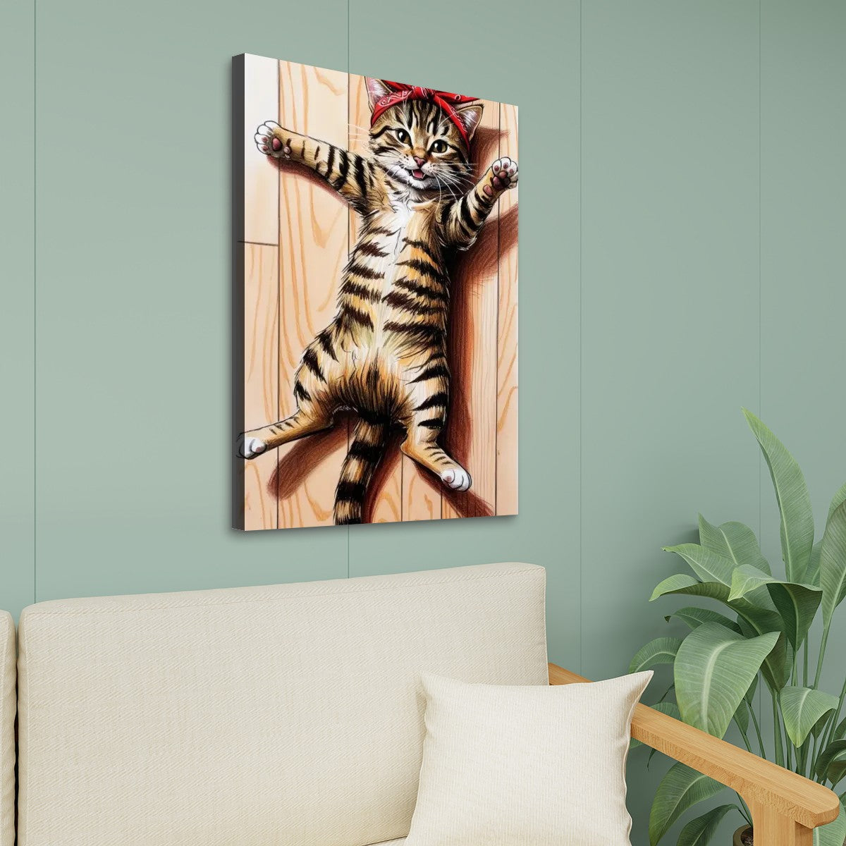 Tabby Cat Belly Rubs  Kitschy Cat Canvas Print Wall Art