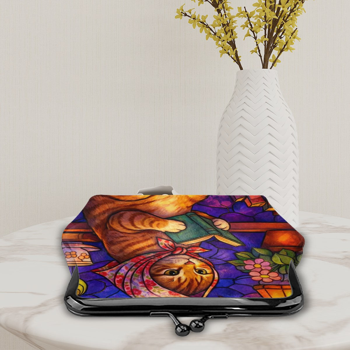 Babushka Cat Reading Peaceful Kiss Lock Coin Purse