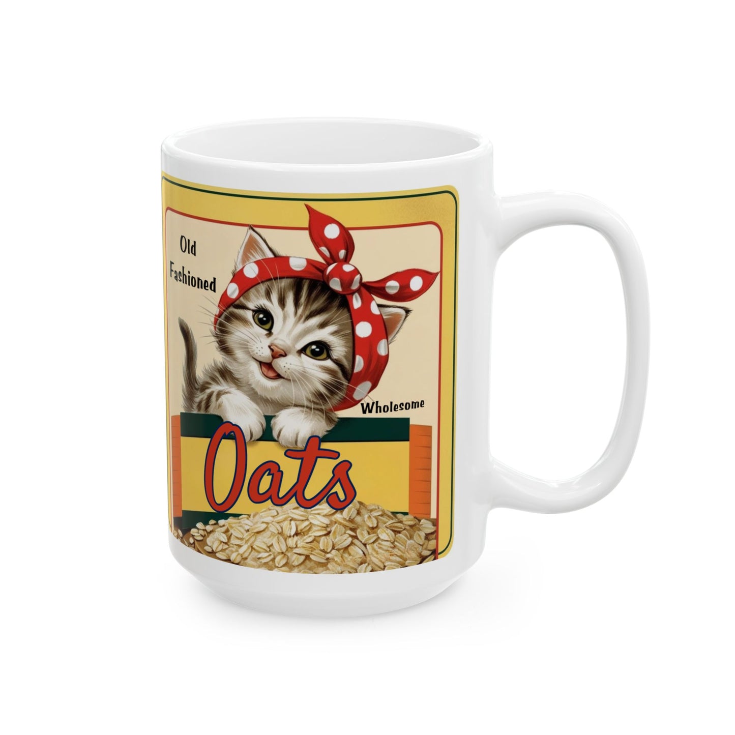 Vintage Kitten Oats Ad Style Ceramic Mug (11oz, 15oz)