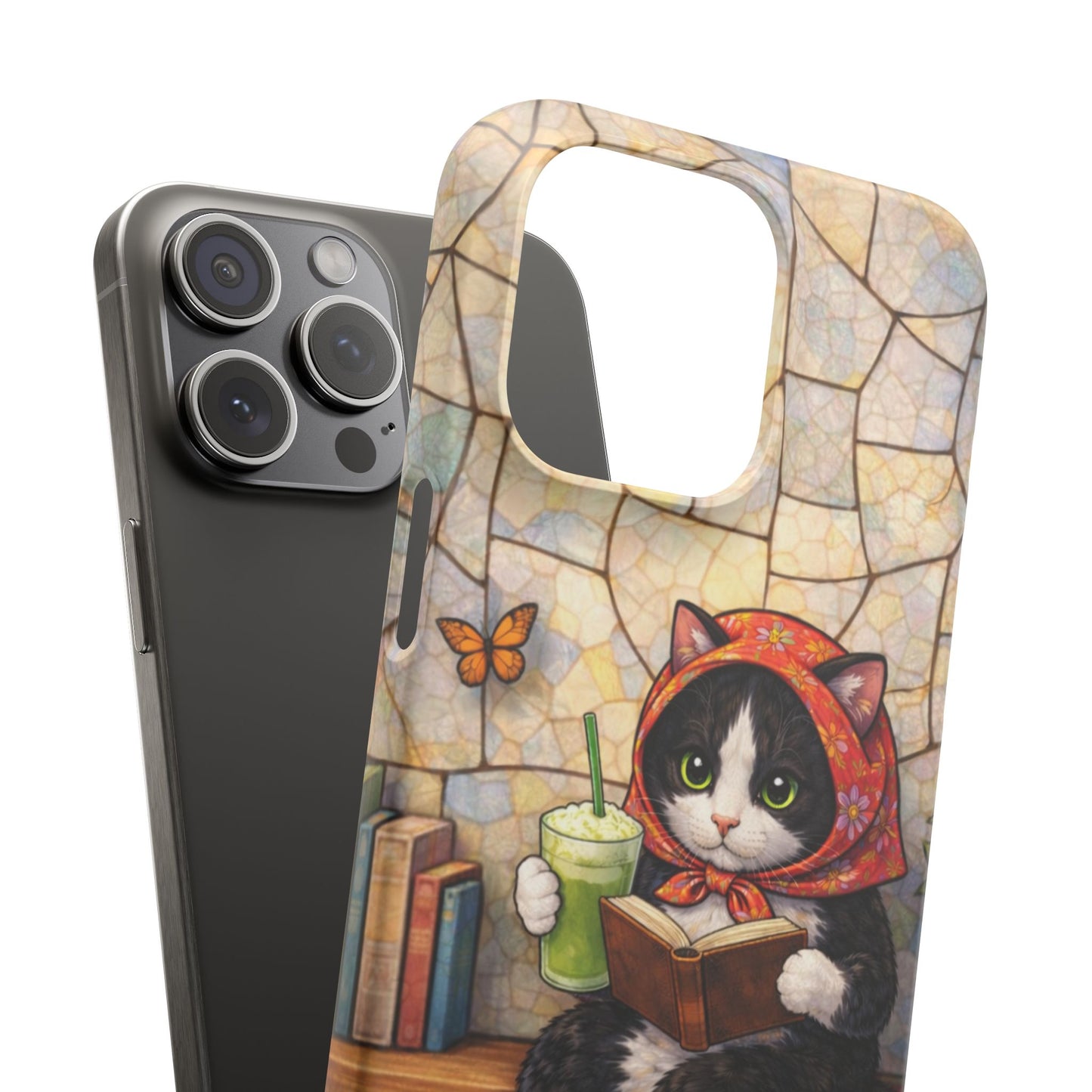 Babushka Cat Reads, Tuxedo Cat Literary Snap Phone Case