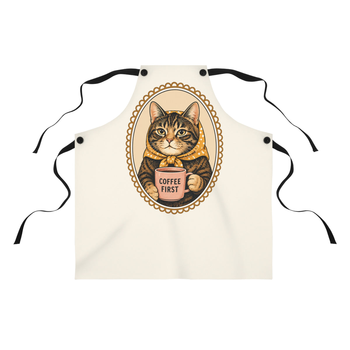 Babushka Cat Charming Coffee and Cat Lover Apron