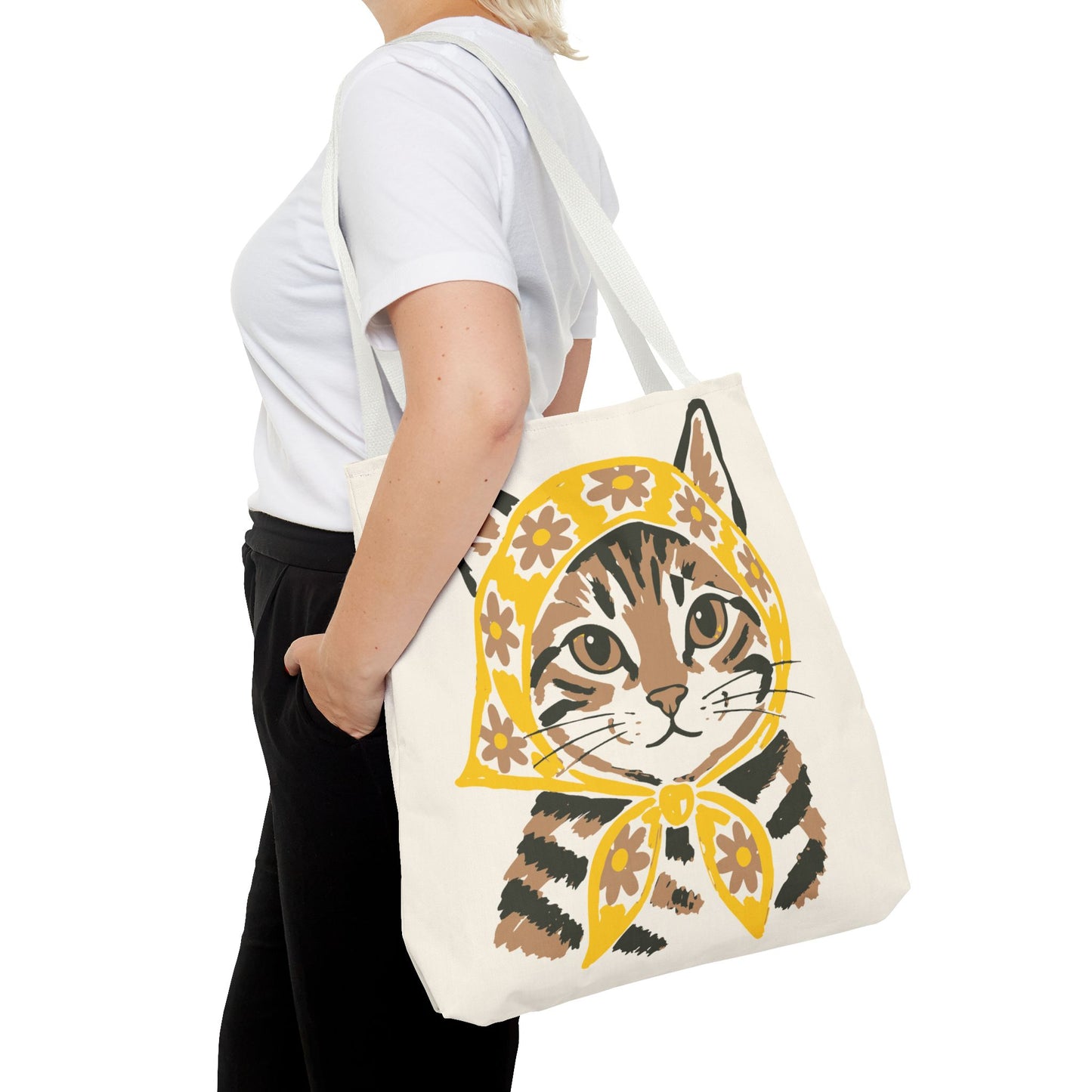 Babushka Cat, Tabby Cat Tote Bag (AOP)