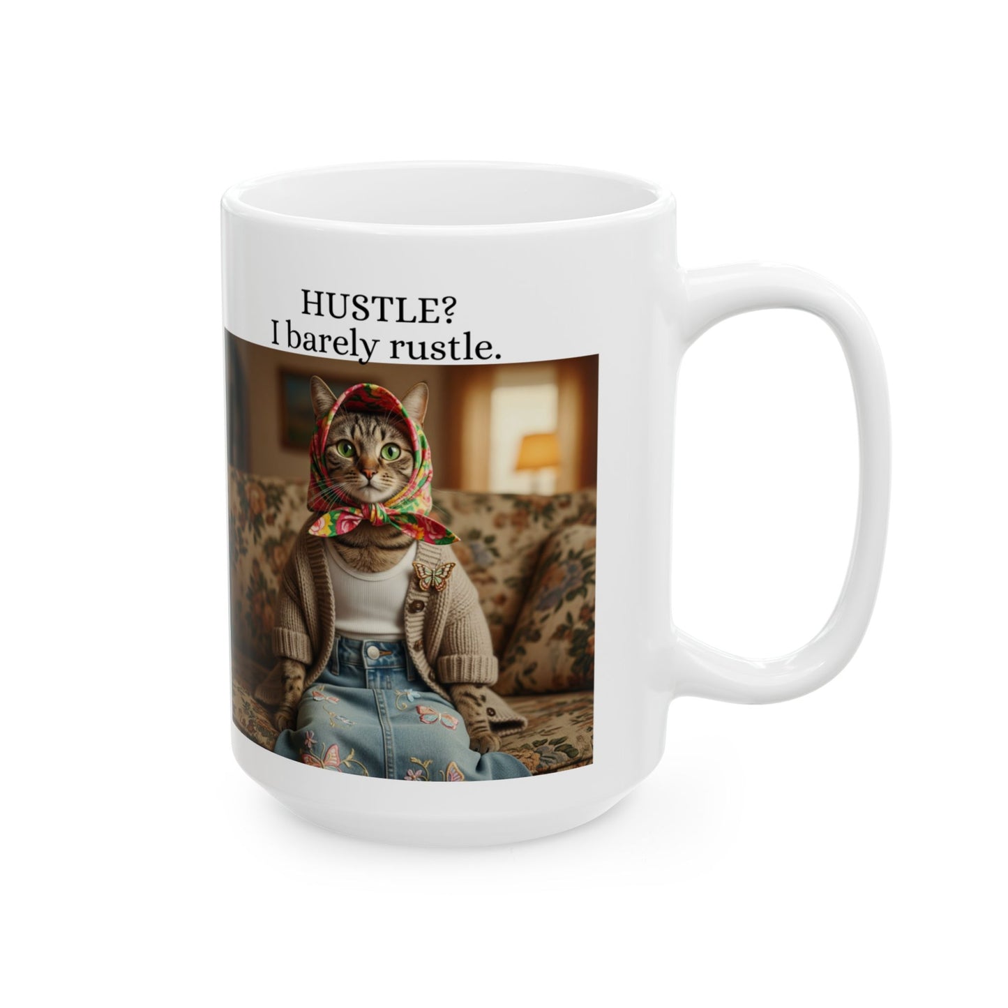 Babushka Cat Hustle Mug, Kitty Sarcasm