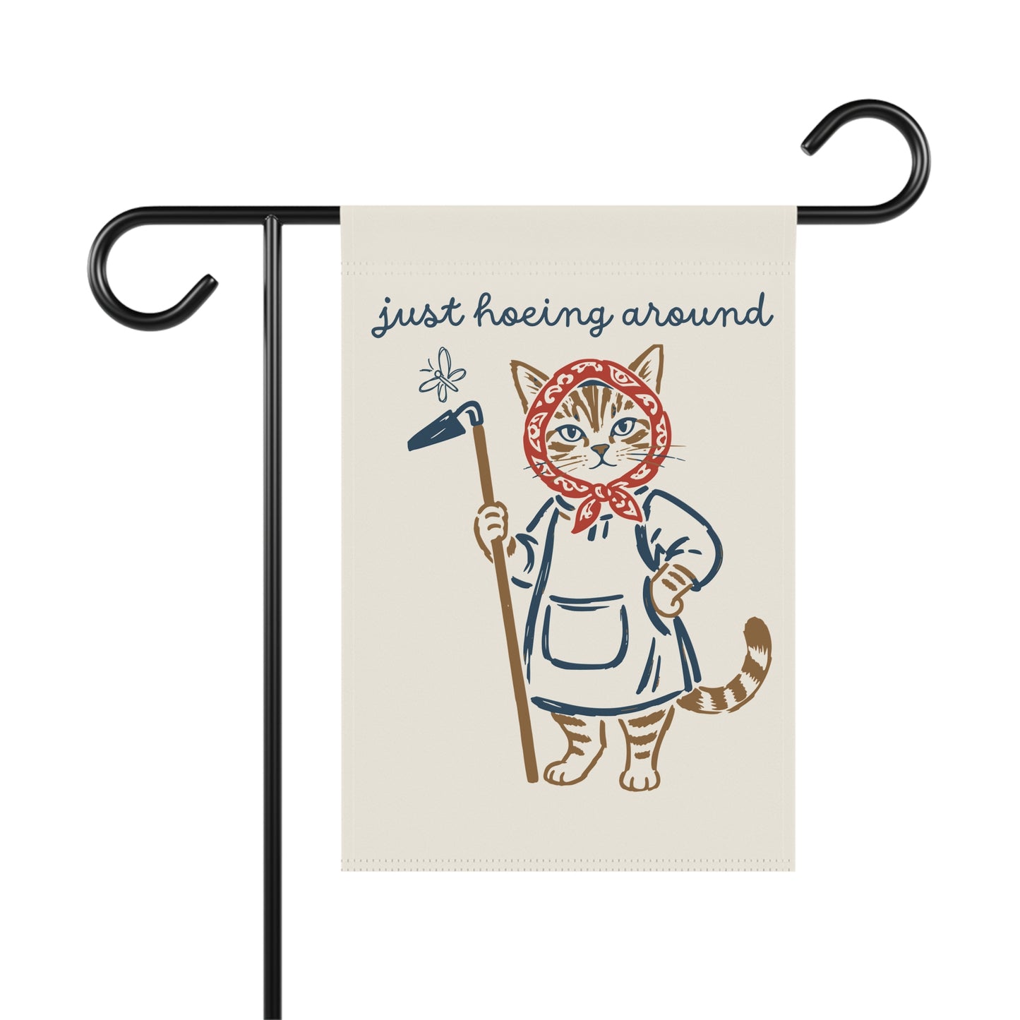 Babushka Cat Hoeing Around Garden Flag (no pole)