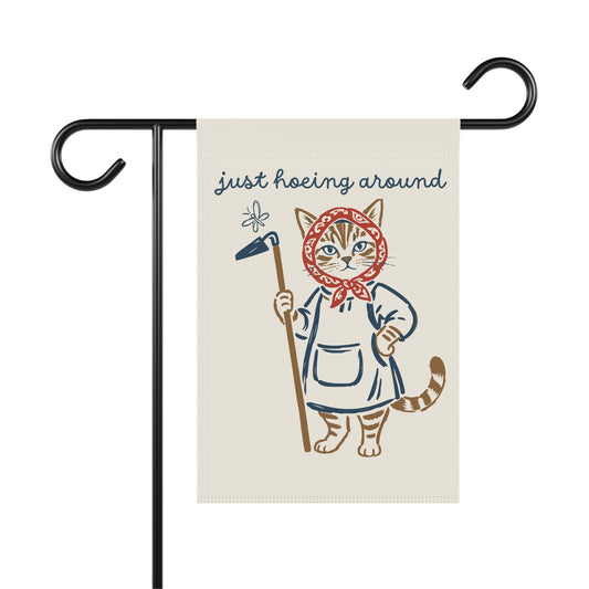 Babushka Cat Hoeing Around Garden Flag (no pole)