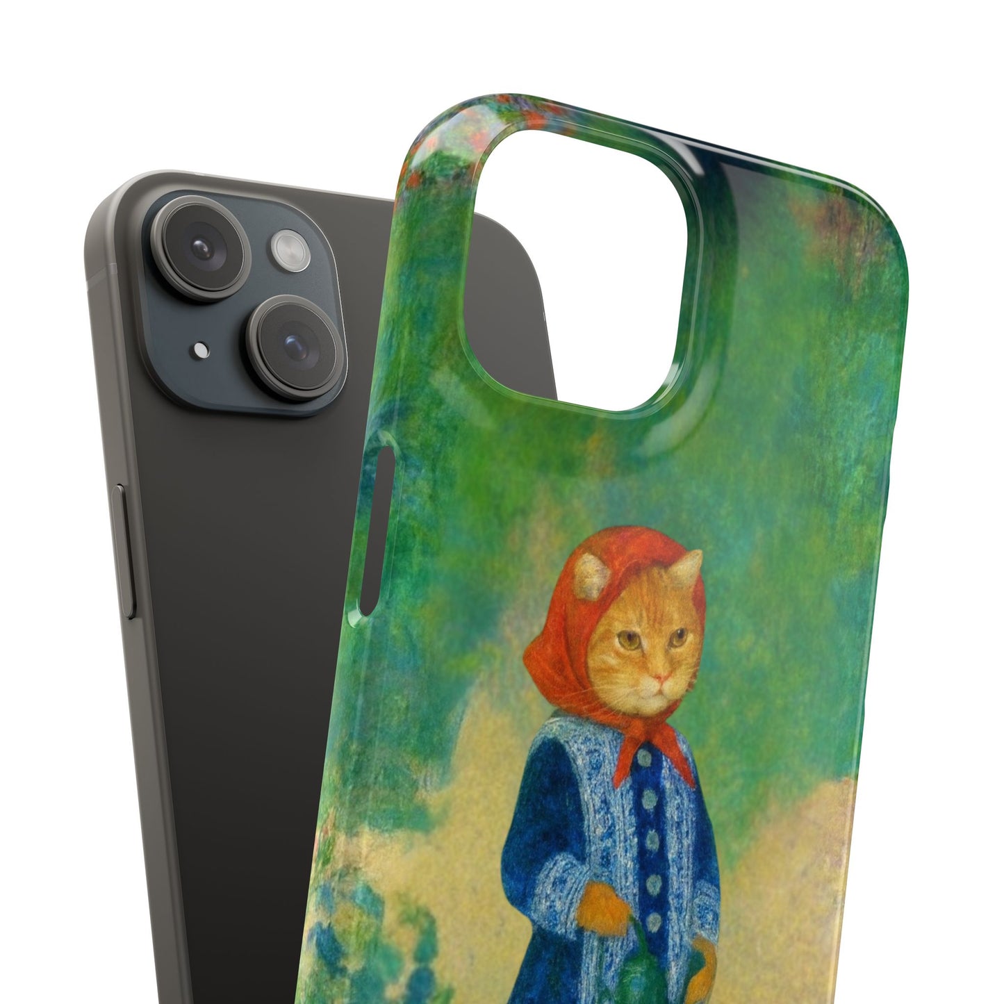 Babushka Cat With a Watering Can x Renoir Funny Art  Slim Phone Case