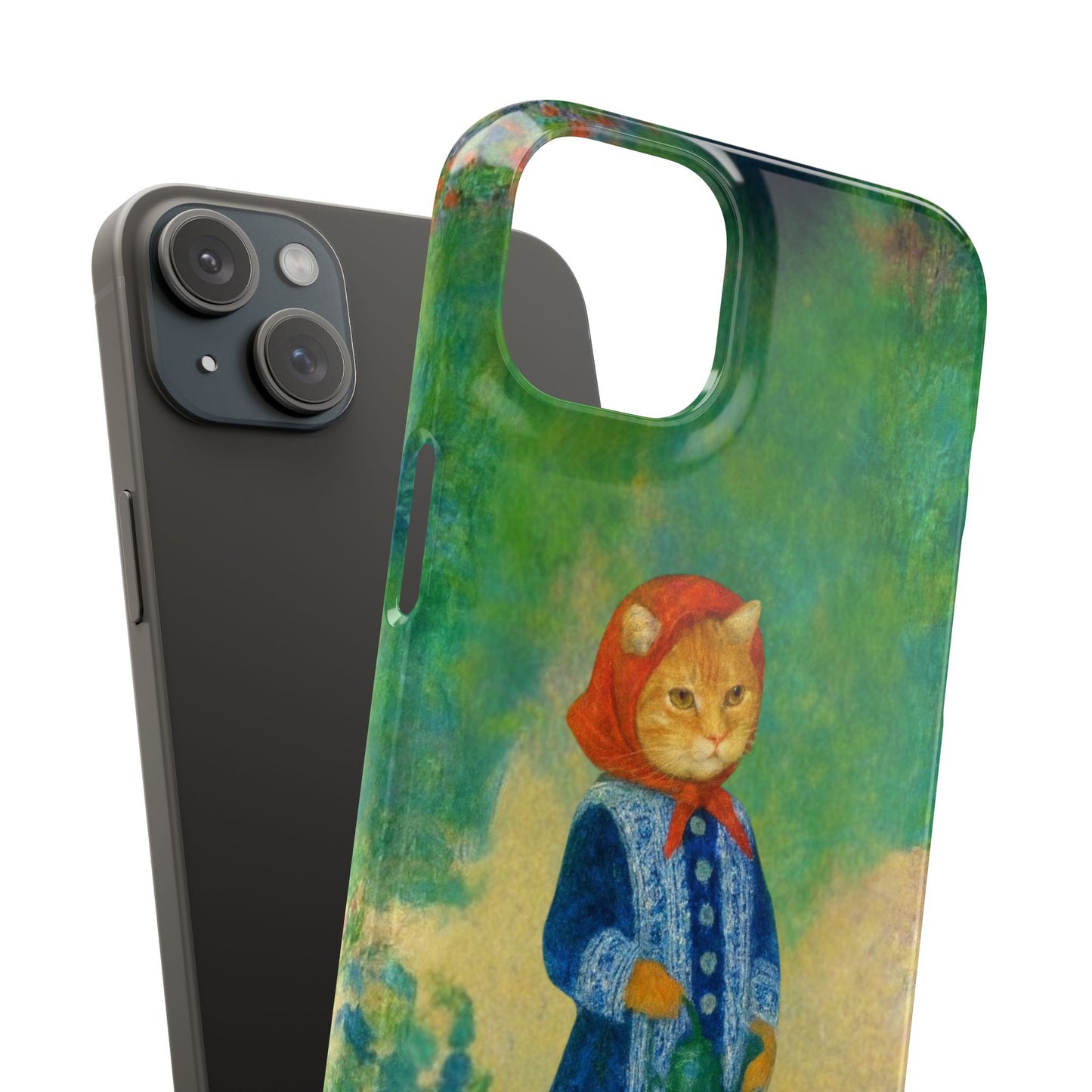 Babushka Cat With a Watering Can x Renoir Funny Art  Slim Phone Case