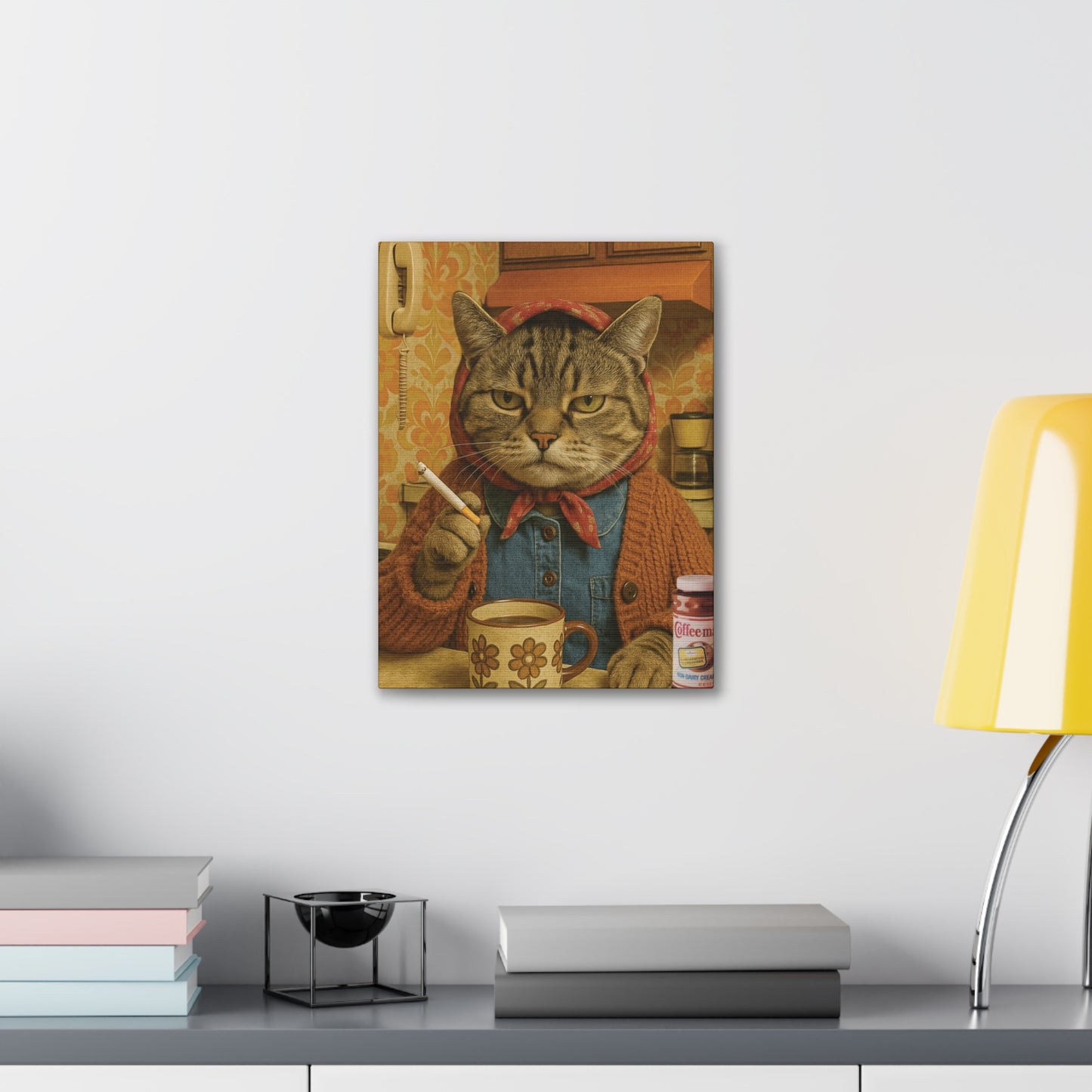 Babushka Cat Smoke Break Nostalgic Kitschy Cat Art Canvas