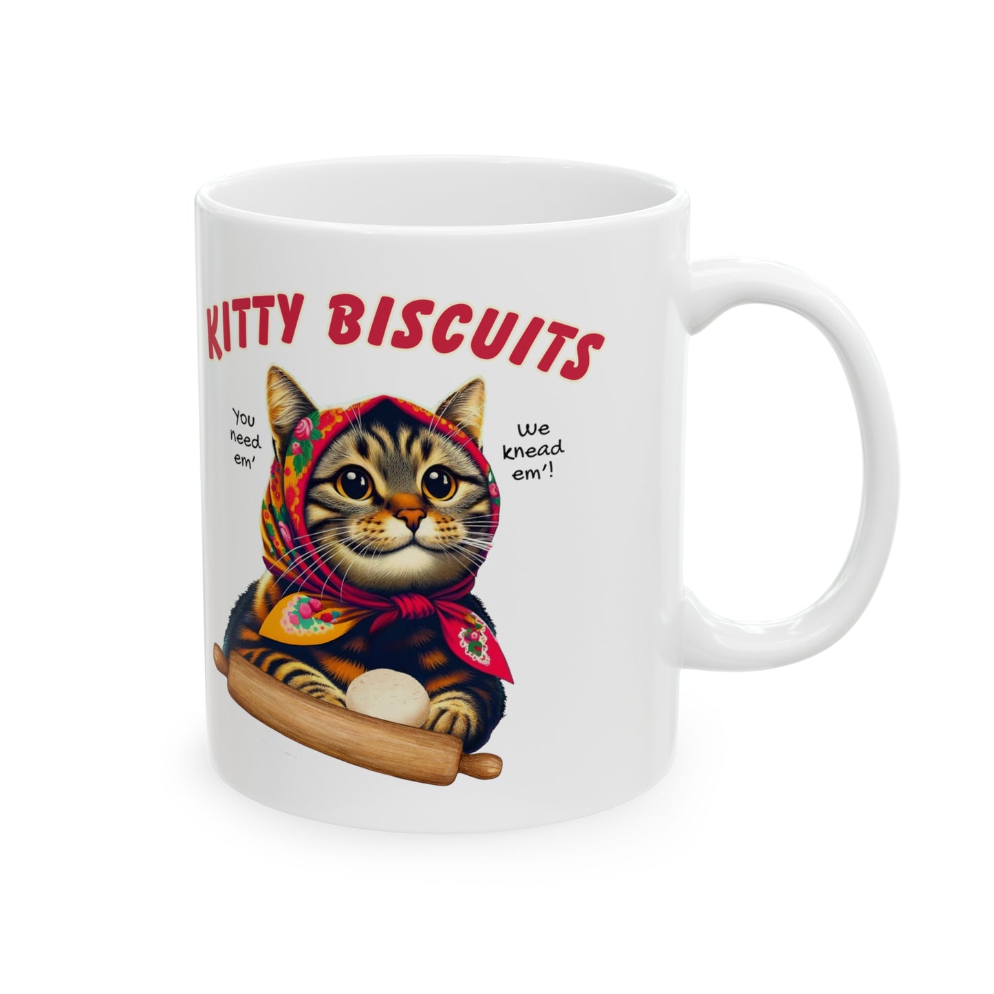 Kitty Biscuits Babushka Cat Ceramic Mug, 11oz