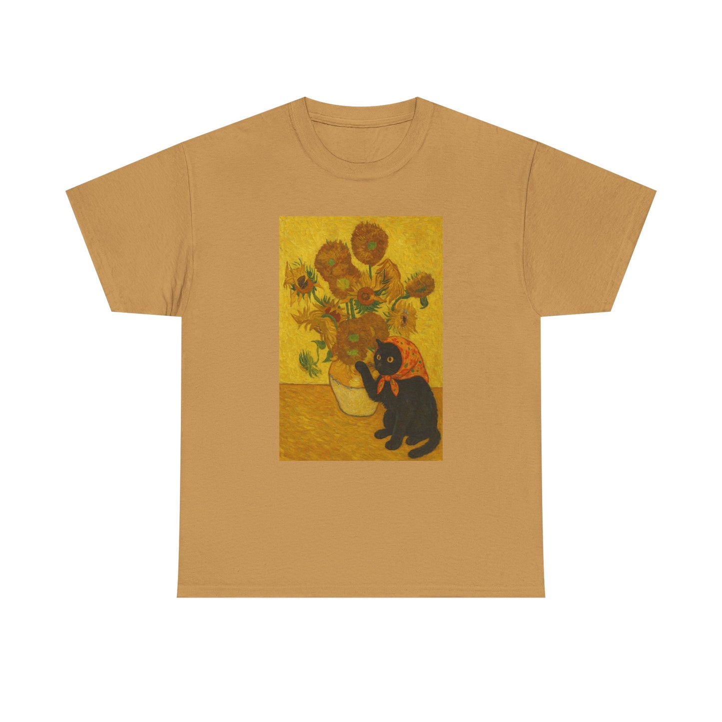 Van Gogh Black Cat in Babushka Unisex Heavy Cotton Tee