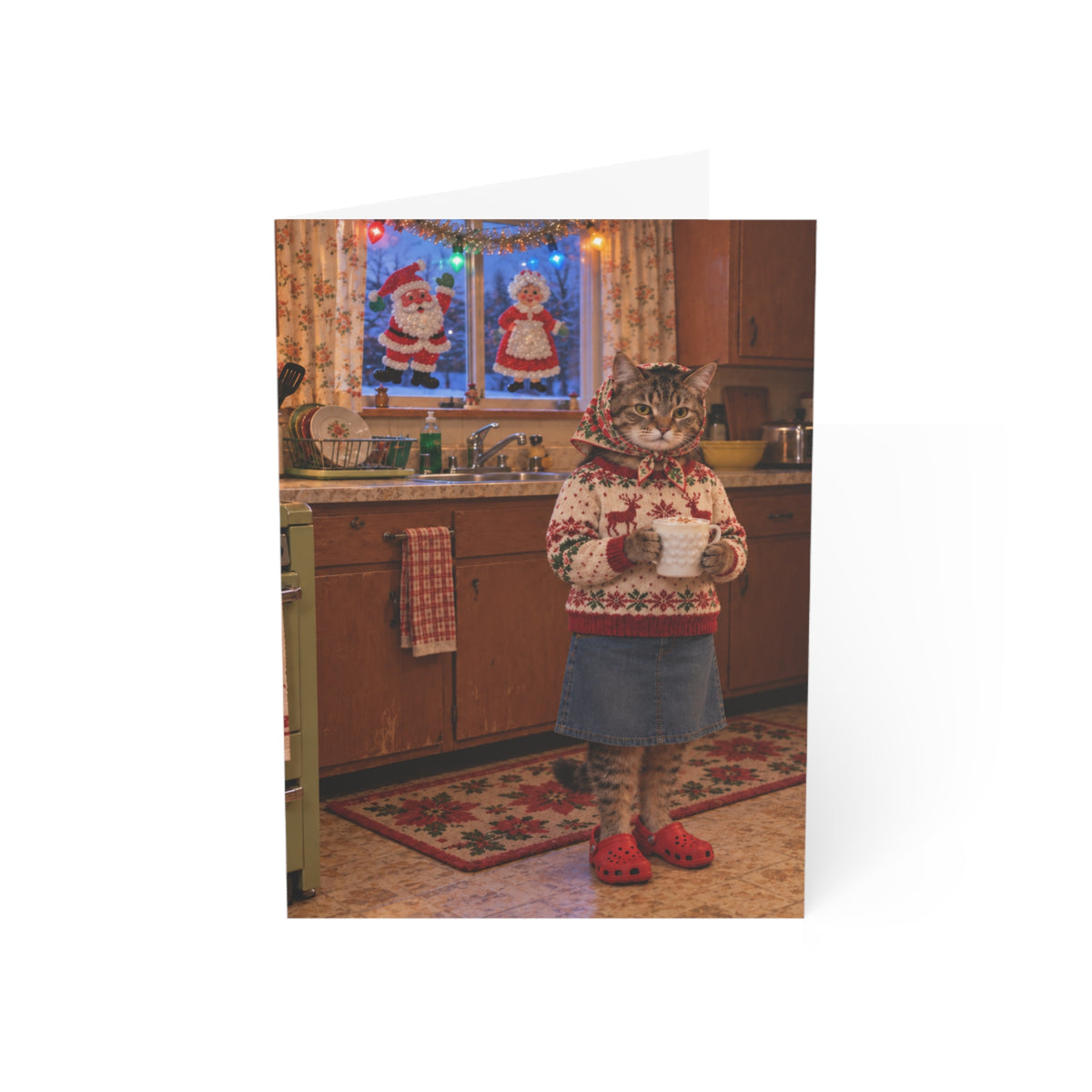 Babushka Cat Nostalgic Kitchen Christmas Greeting Cards Set of 10