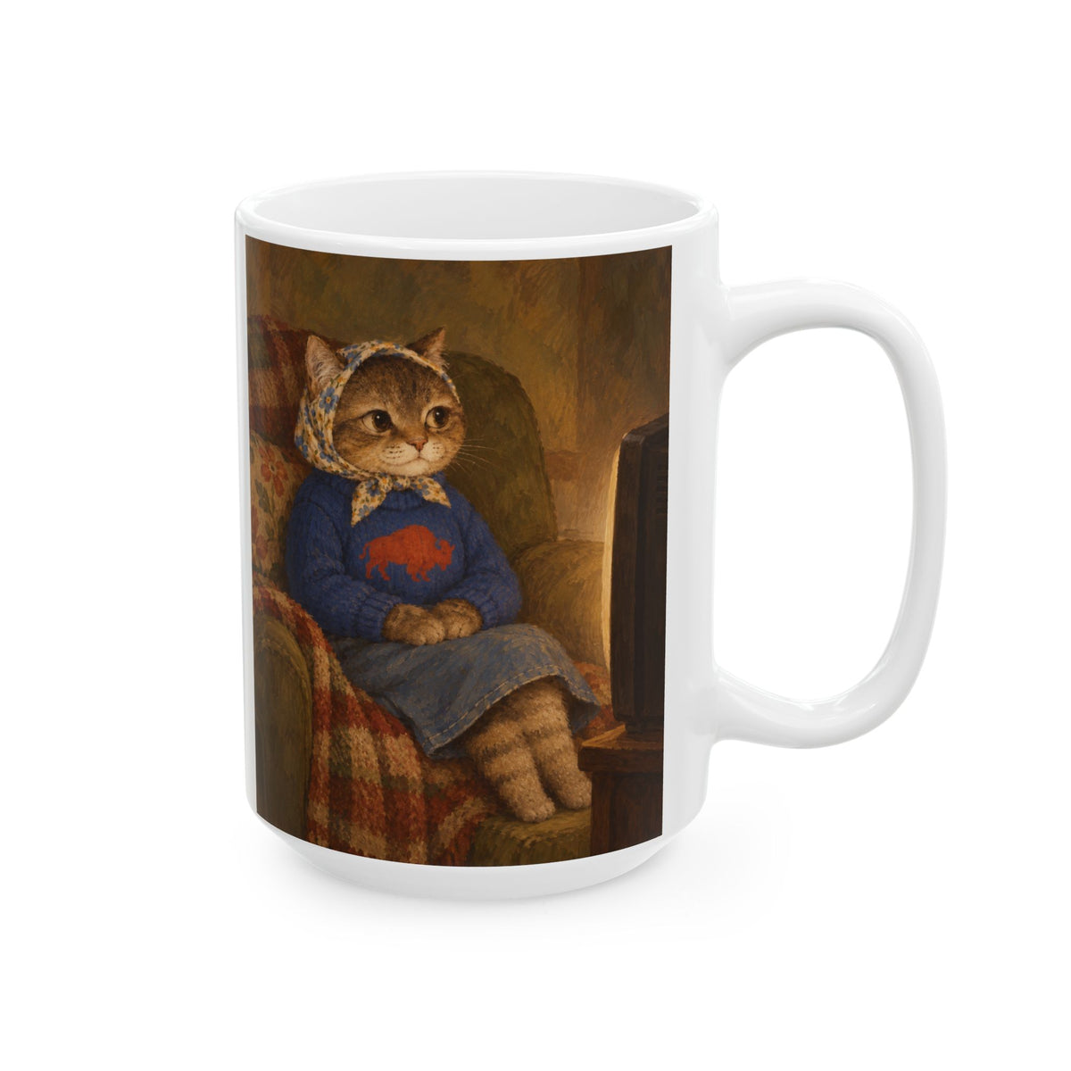 Nostalgic Buffalo Tabby Babushka Cat Ceramic Mug (2 sizes)