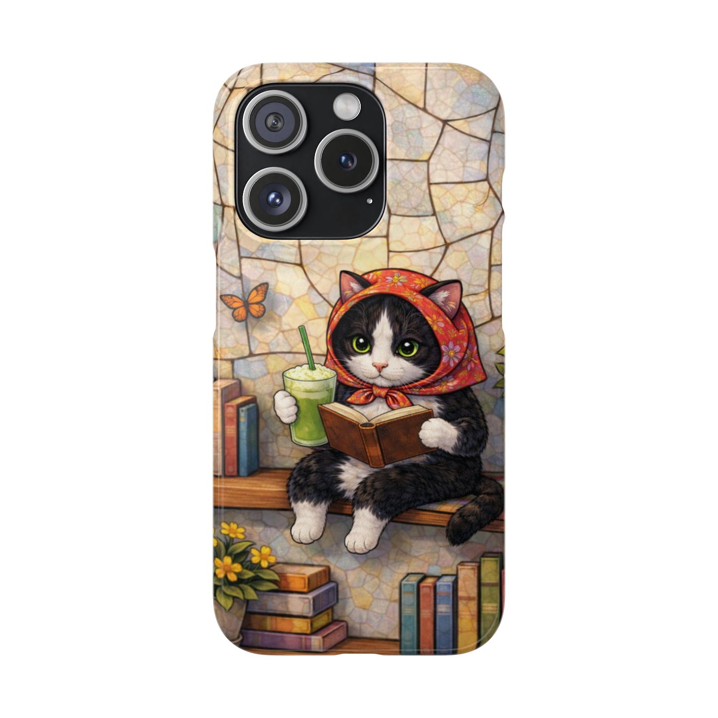 Babushka Cat Reads, Tuxedo Cat Literary Snap Phone Case