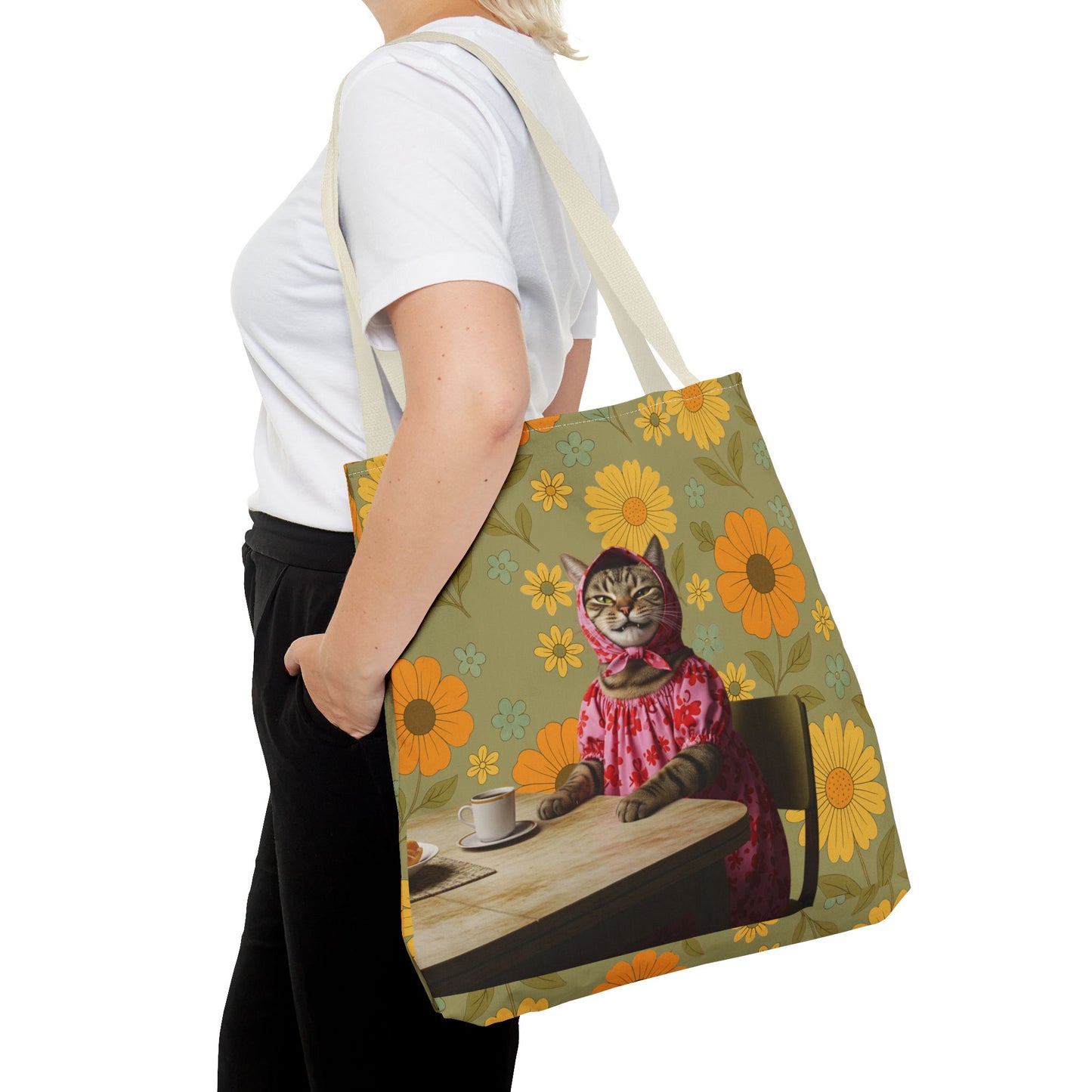 Babushka Cat Retro Style Kitschy Tote Bag (AOP)