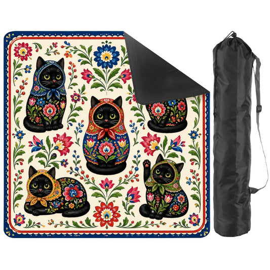 Babushka Black Cat Mahjong Mat 33"x33" (Ship Rolled up)