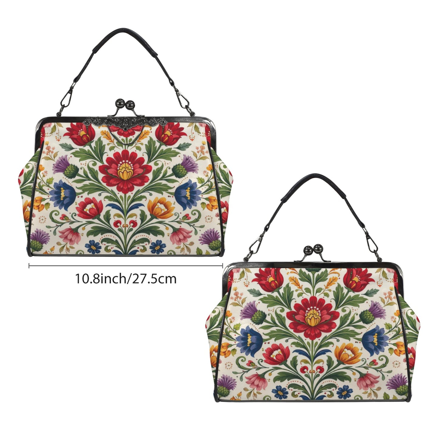 Wycinanki Folk Art Kisslock Vintage Style Crossbody Shoulder Bag