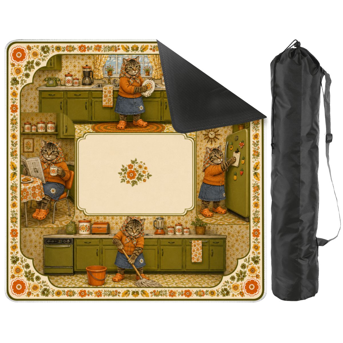 Babushka Cat 70's Kitchen Magic Mahjong Mat