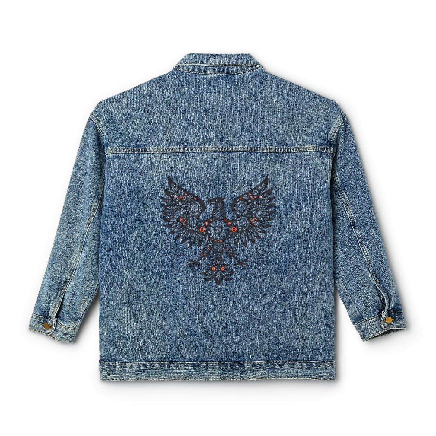 Polish Folk  Eagle Art Women's Denim Jacket Wycinanki Pattern