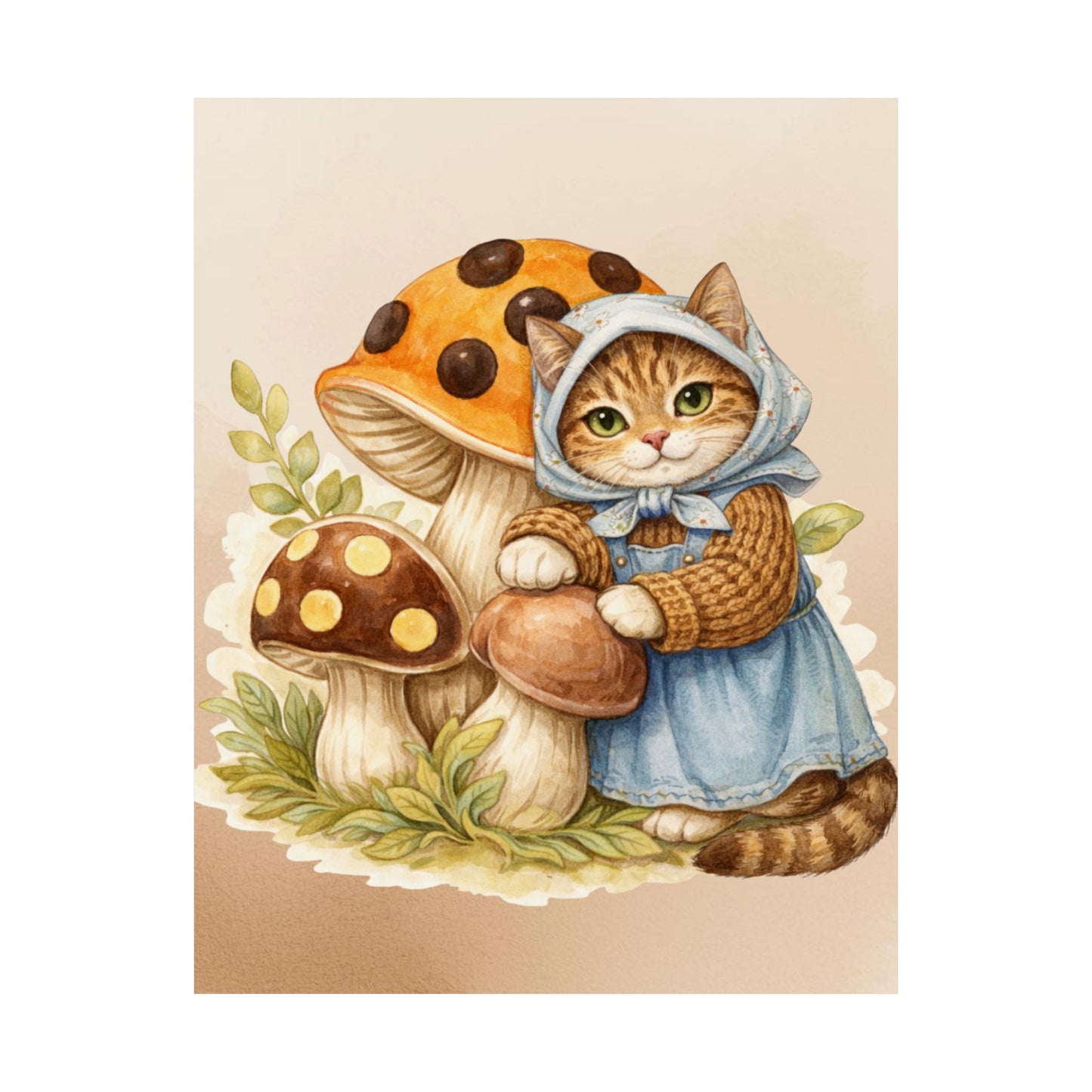 Babushka Cat Merry Mushroom Matte Vertical Poster