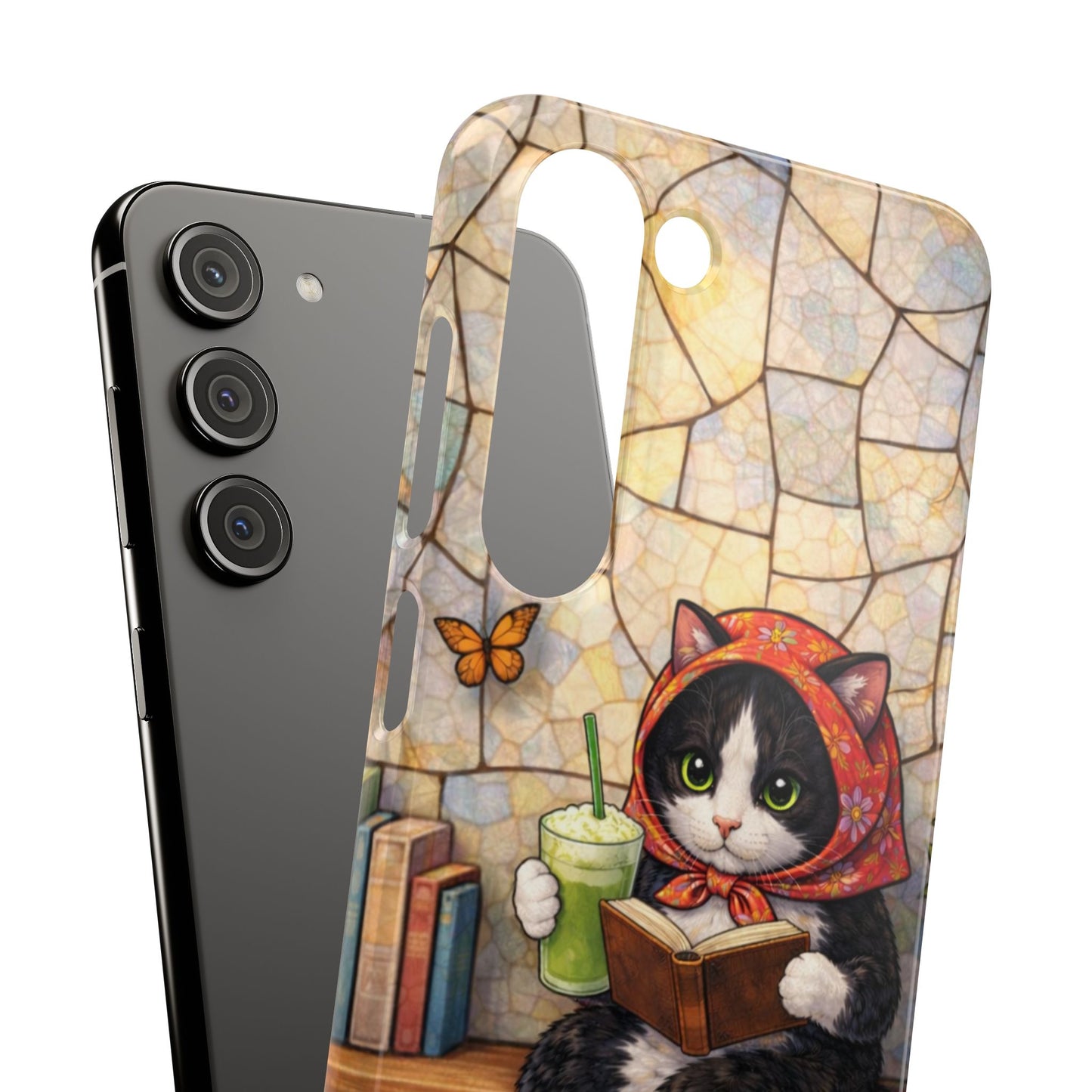 Babushka Cat Reads, Tuxedo Cat Literary Snap Phone Case