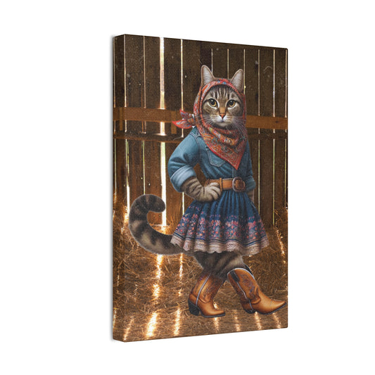 Babushka Cat Goes Country-Western Canvas Wall Art