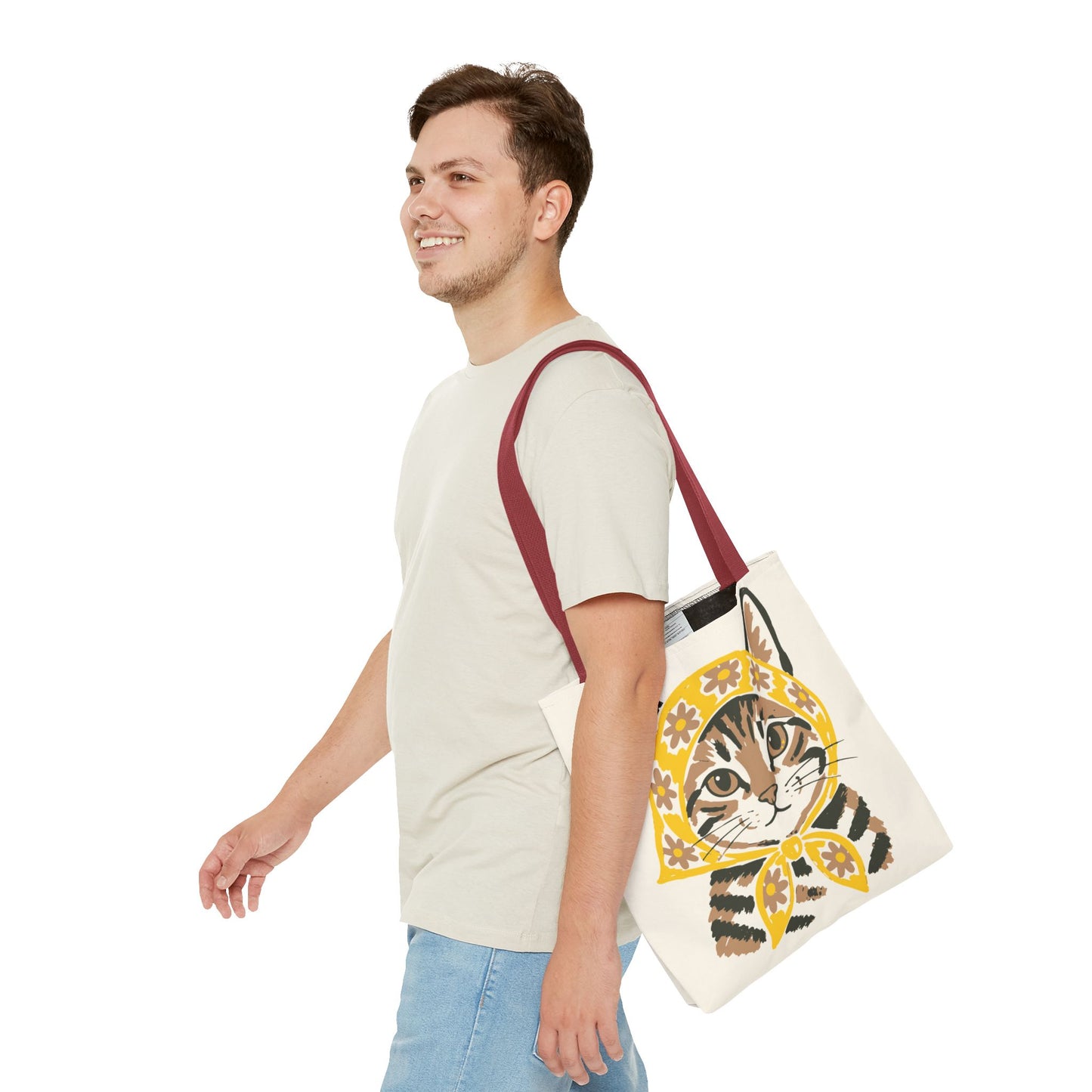 Babushka Cat, Tabby Cat Tote Bag (AOP)