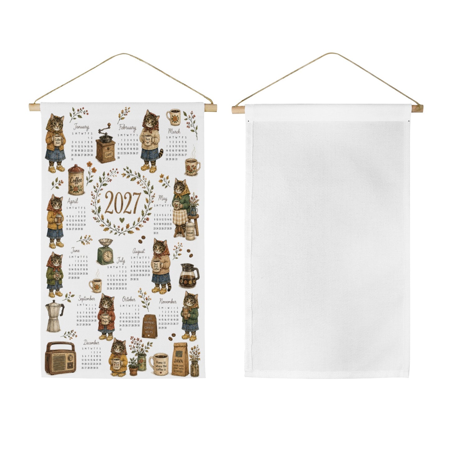 Babushka Cat Coffee Time 2027 Hanging Calendar
