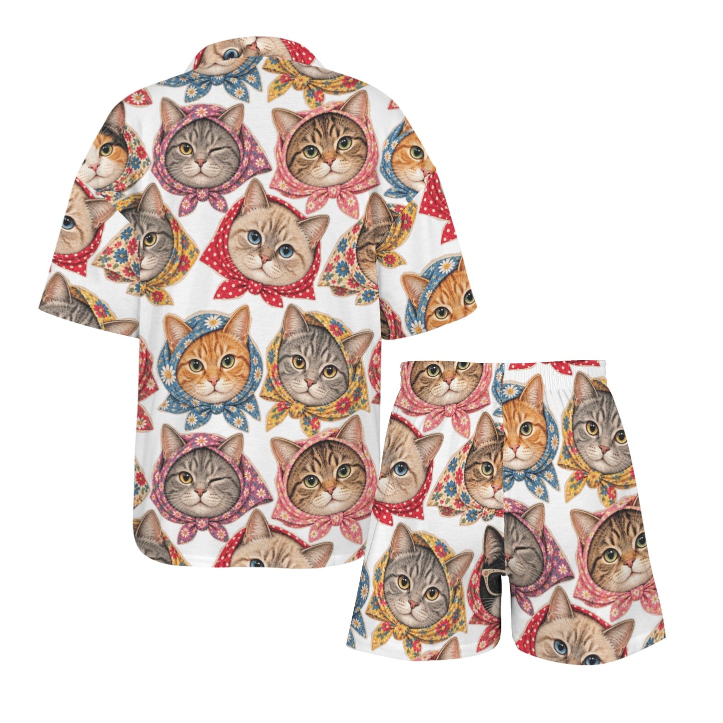 Babushka Cat Fun Heads Two-Piece Pajama Set