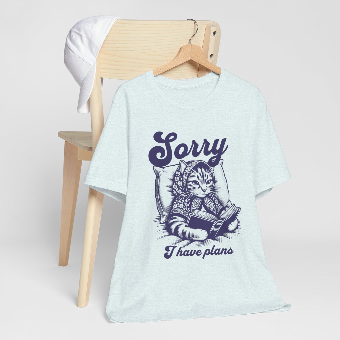 Babushka Cat Retro Unisex Jersey Short Sleeve Tee, Sorry Can's I have Plans for Cat Lovers and Book Lovers