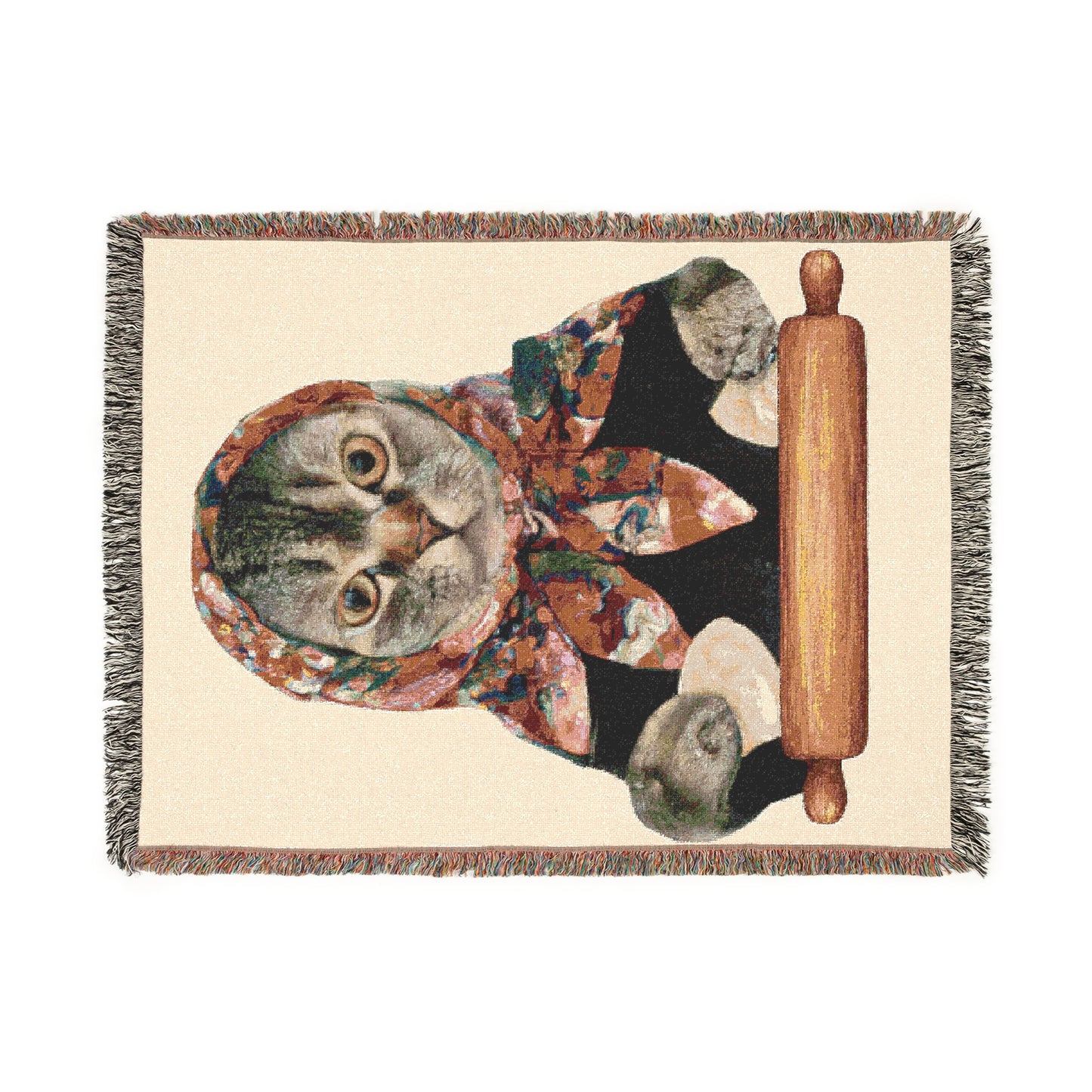 Polish Throw Blanket-Babuska Cat Making Pierogi Woven Blanket, Polish Lover Gift