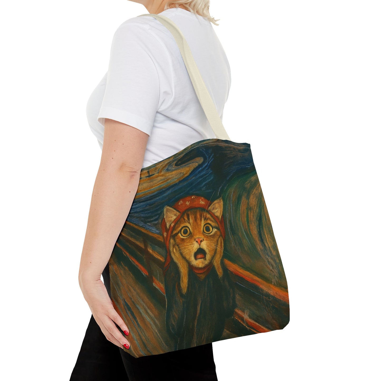 Babushka Cat-Black Cat Art Parody -The Scream-Tote Bag